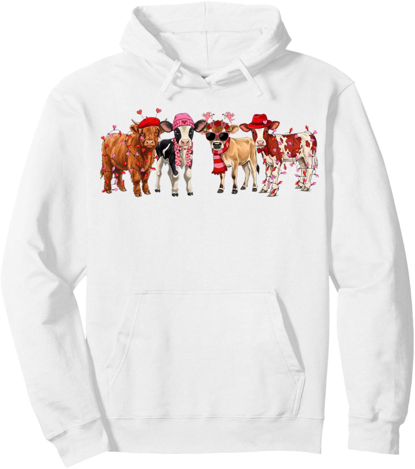 Western Heifer Valentine Cupid Cow with Hearts Women Girls Hoodie - Hoodie | White