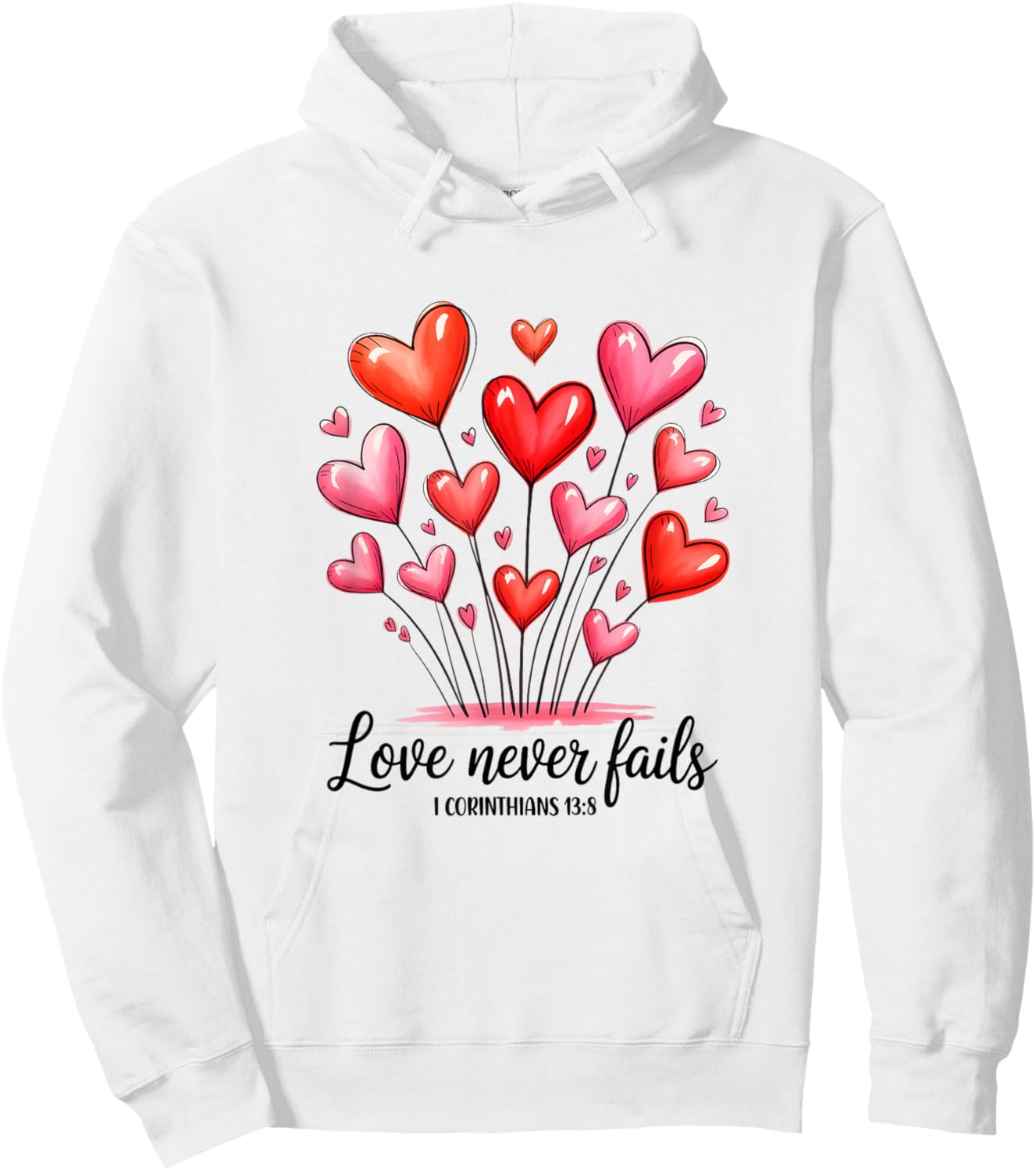 Love Never Fails Valentines Christian Religious Bible Verse Hoodie - Hoodie | White