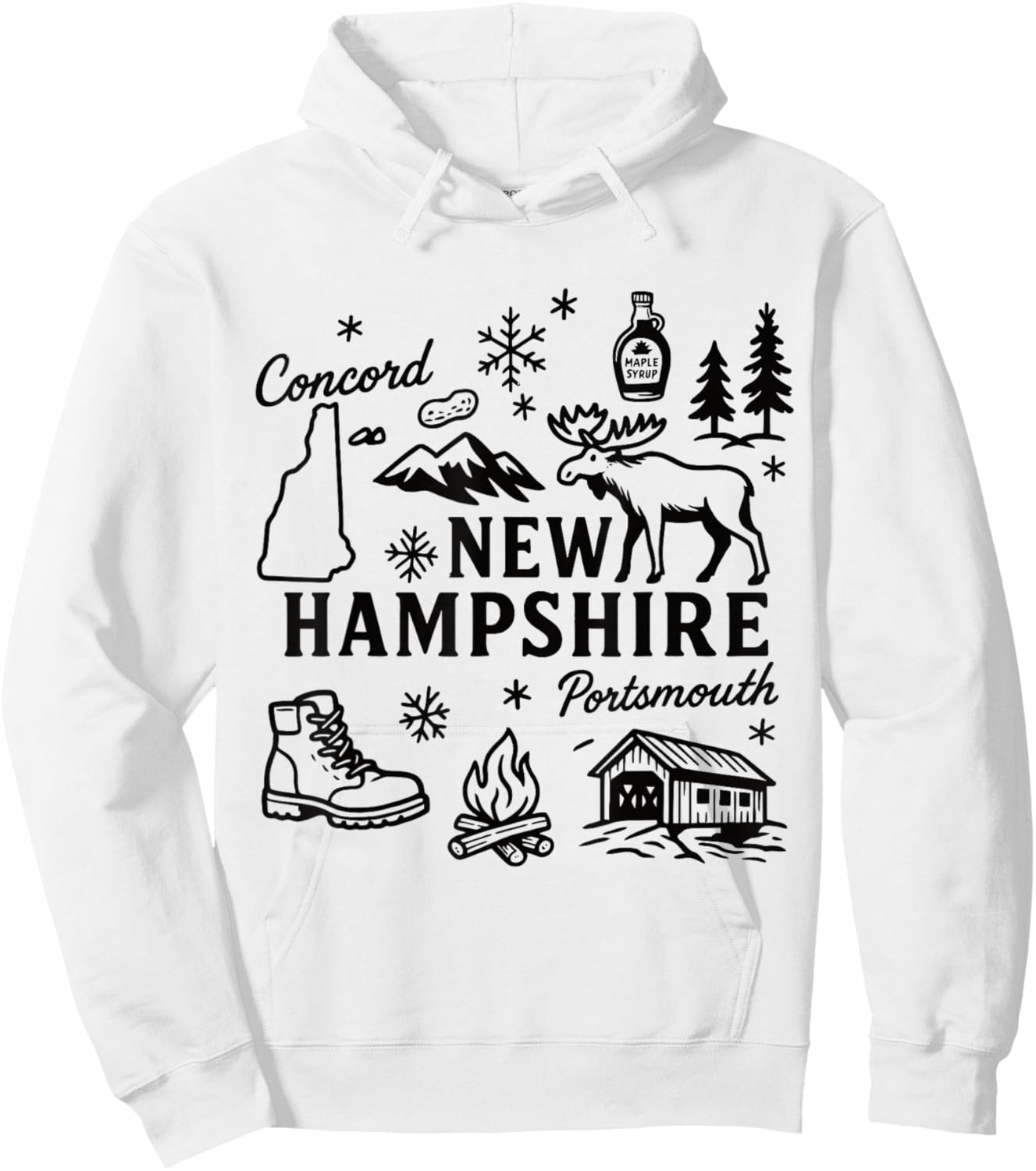 New Hampshire USA State Symbols Vintage Souvenir Cute Doodle Hoodie - Hoodie | White