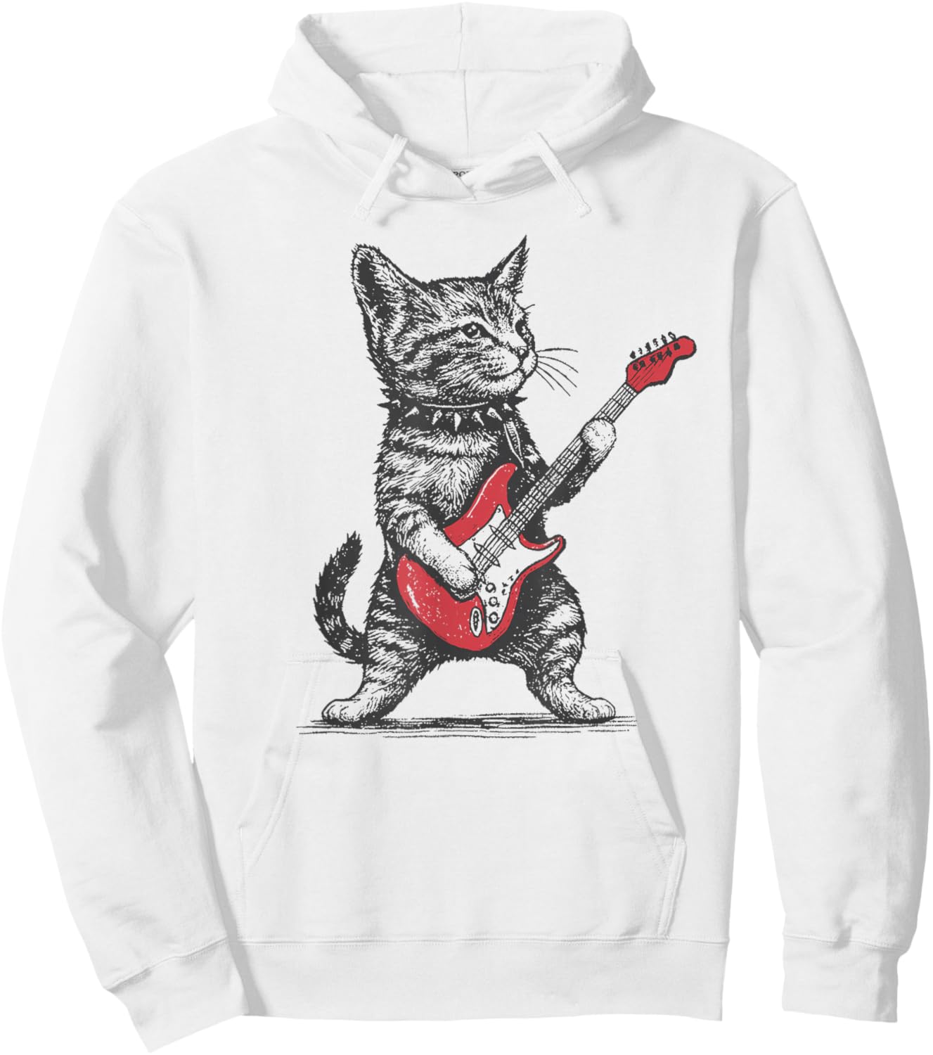 Vintage Cat Playing Guitar Hoodie - Hoodie | White