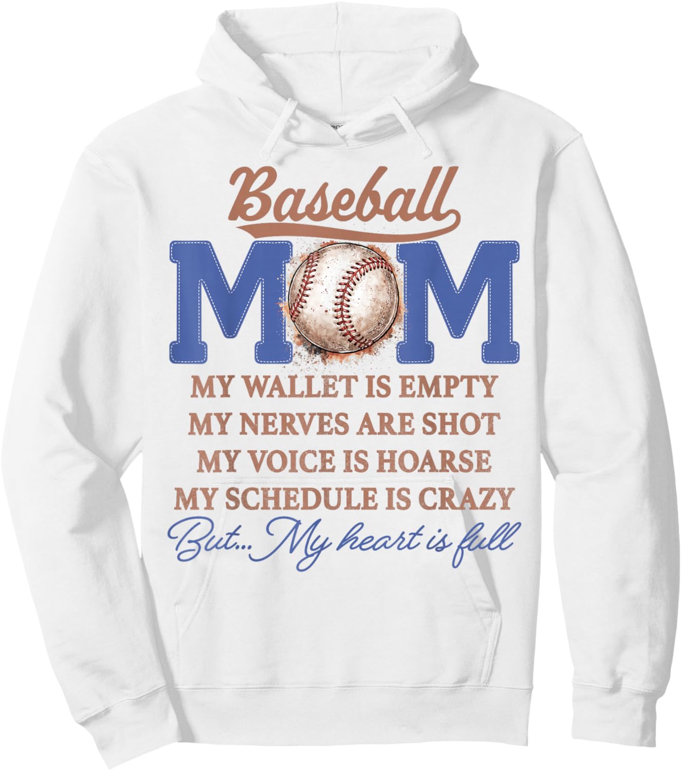 Baseball Mom My Wallet is Empty My Heart is Full Hoodie - Hoodie | White