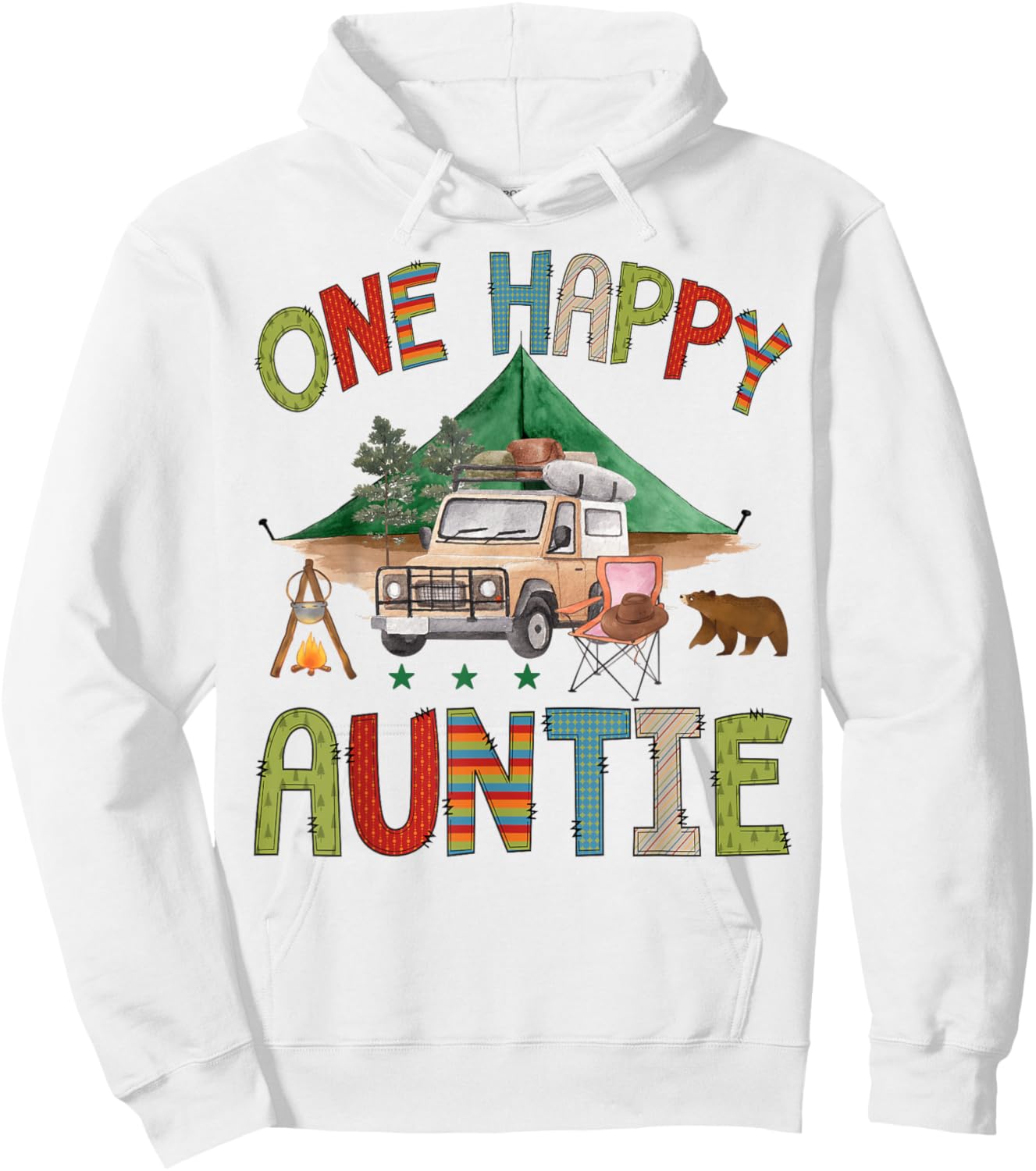 One Happy Auntie Camper 1st Birthday Boy Camping Bear Hoodie - Hoodie | White