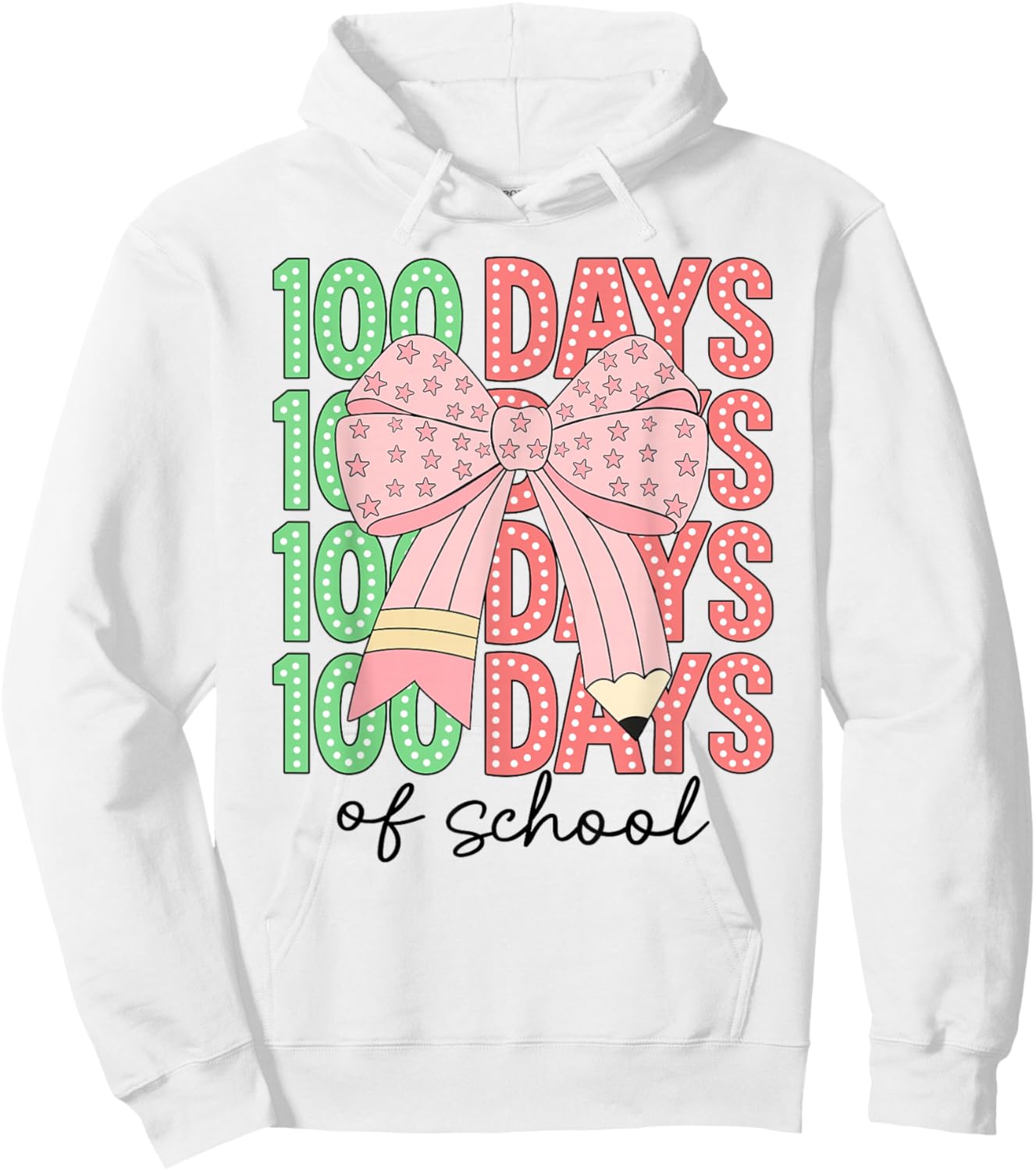 Coquette Bow 100 Days of School Teacher Kids 100th Day Hoodie - Hoodie | White