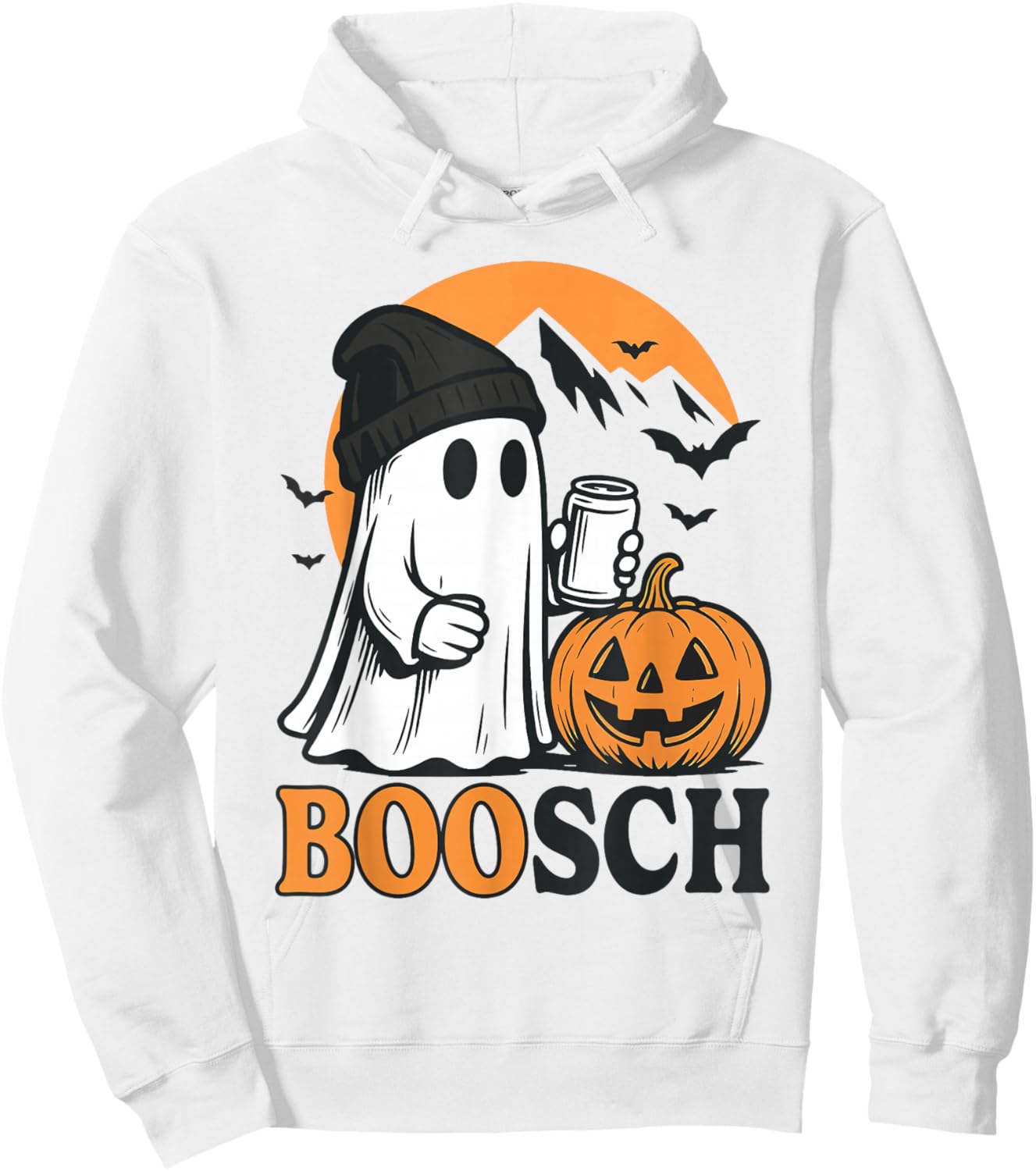 Boosch Ghost Beer Drinking Pumpkin Halloween Party Night Hoodie - Hoodie | White