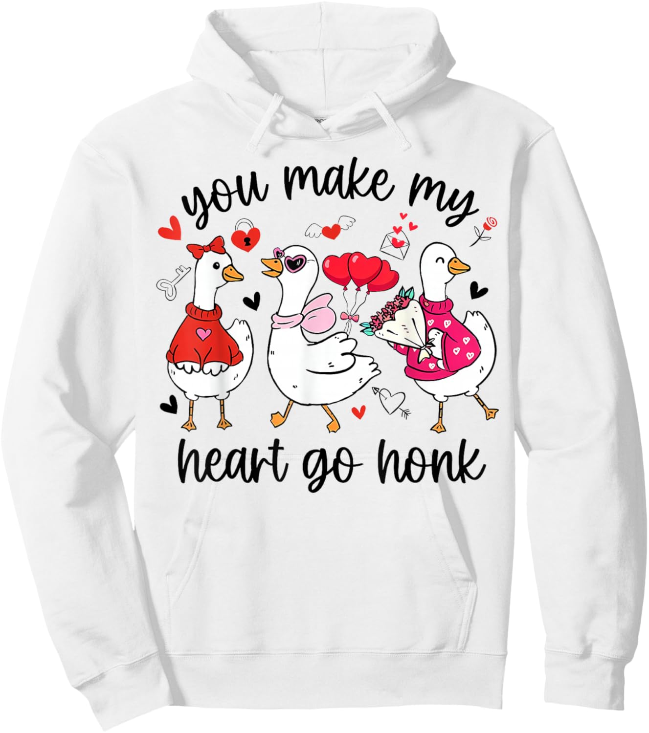You Make My Heart Go Honk Funny Silly Valentine Goose Hoodie - Hoodie | White