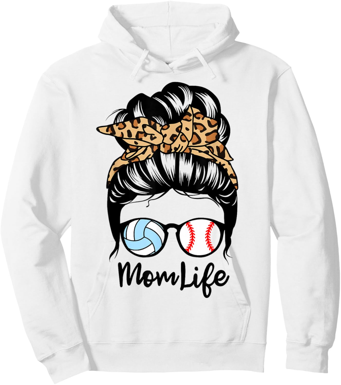 Mom Life Messy Bun Hair Funny Baseball Volleyball Player Mom Hoodie - Hoodie | White