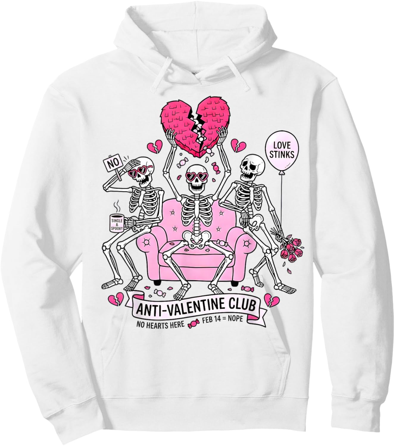 Anti Valentine Club Funny Skeleton Valentines Men Women Kid Hoodie - Hoodie | White