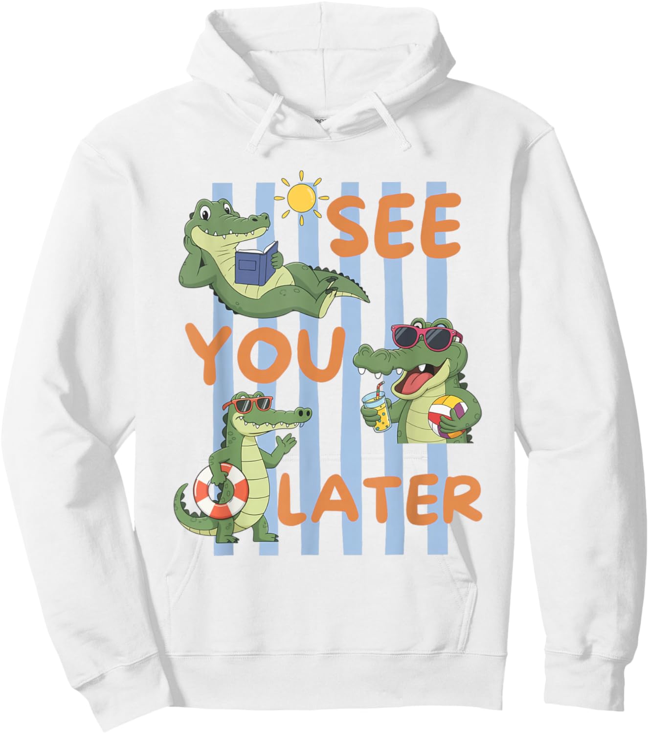 Women Striped See You Later Alligator End of Year Teacher Hoodie - Hoodie | White