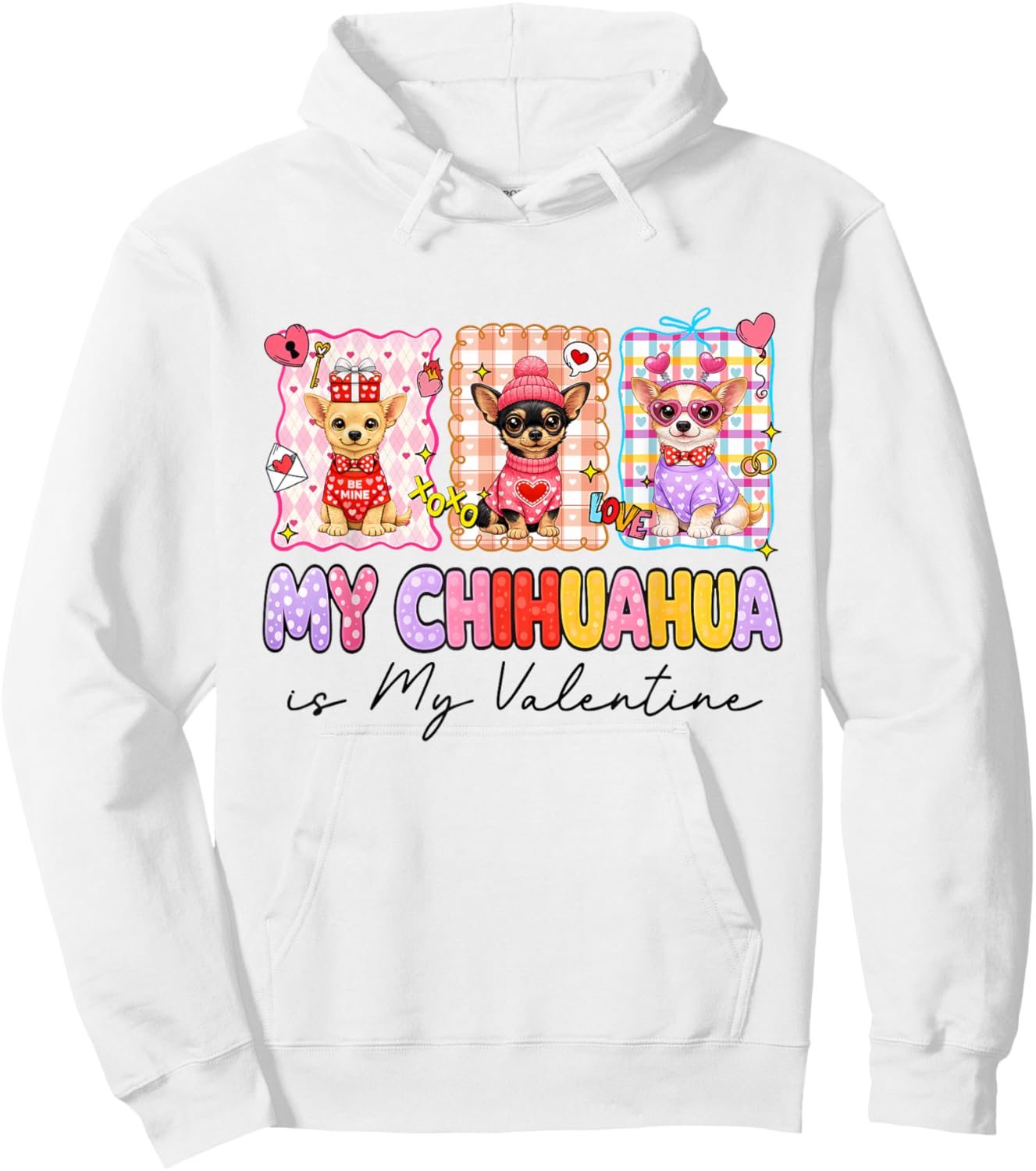 Chihuahua is My Valentine Coquette Heart Retro Dog Love Cute Hoodie - Hoodie | White