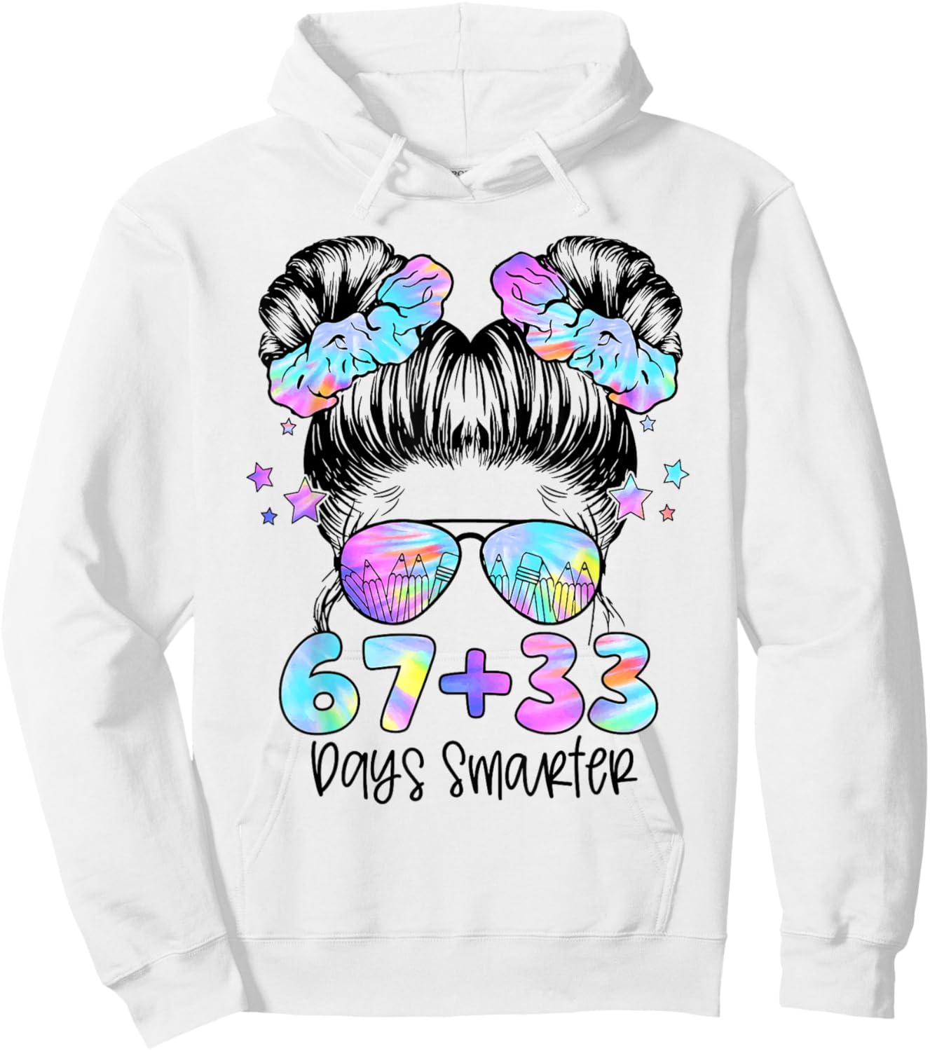 67 33 Days Smarter Messy Bun Girl 100th Day of School Kids Hoodie - Hoodie | White