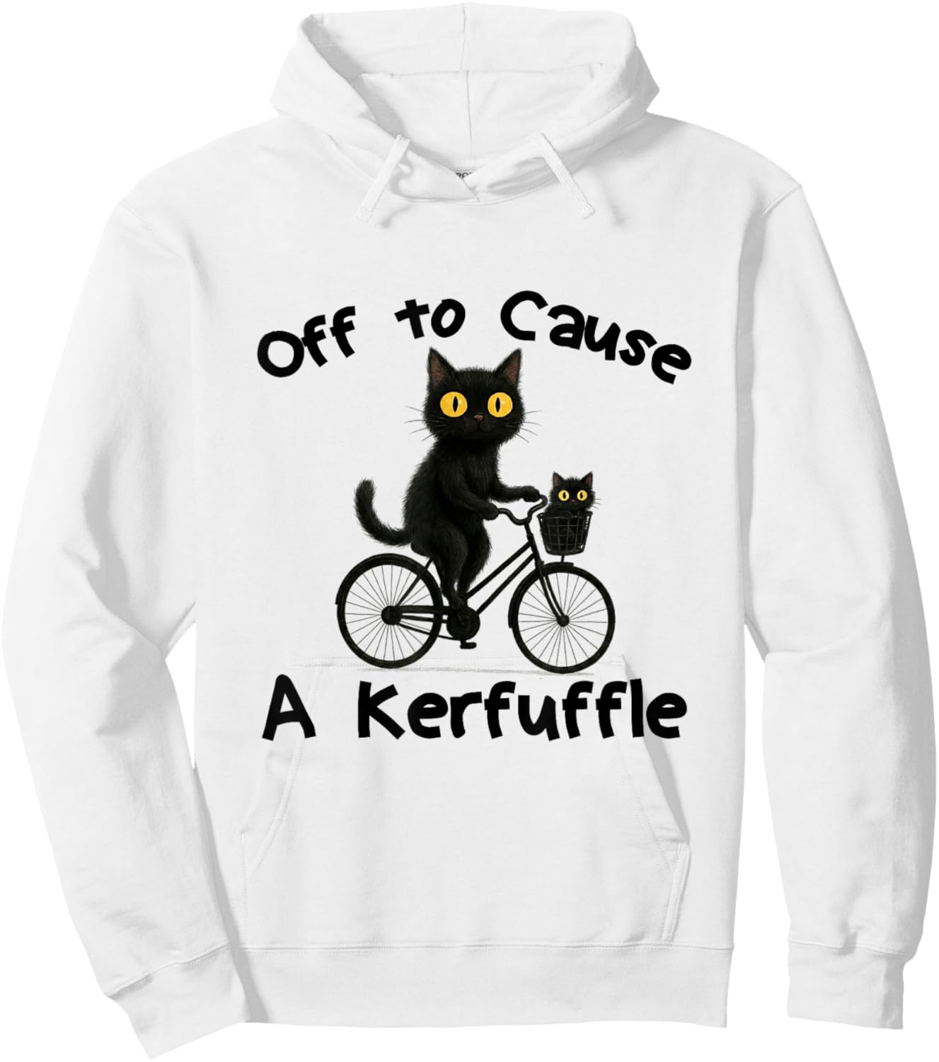 Off to Cause A Kerfuffle Funny Black Cat Meme Hoodie - Hoodie | White