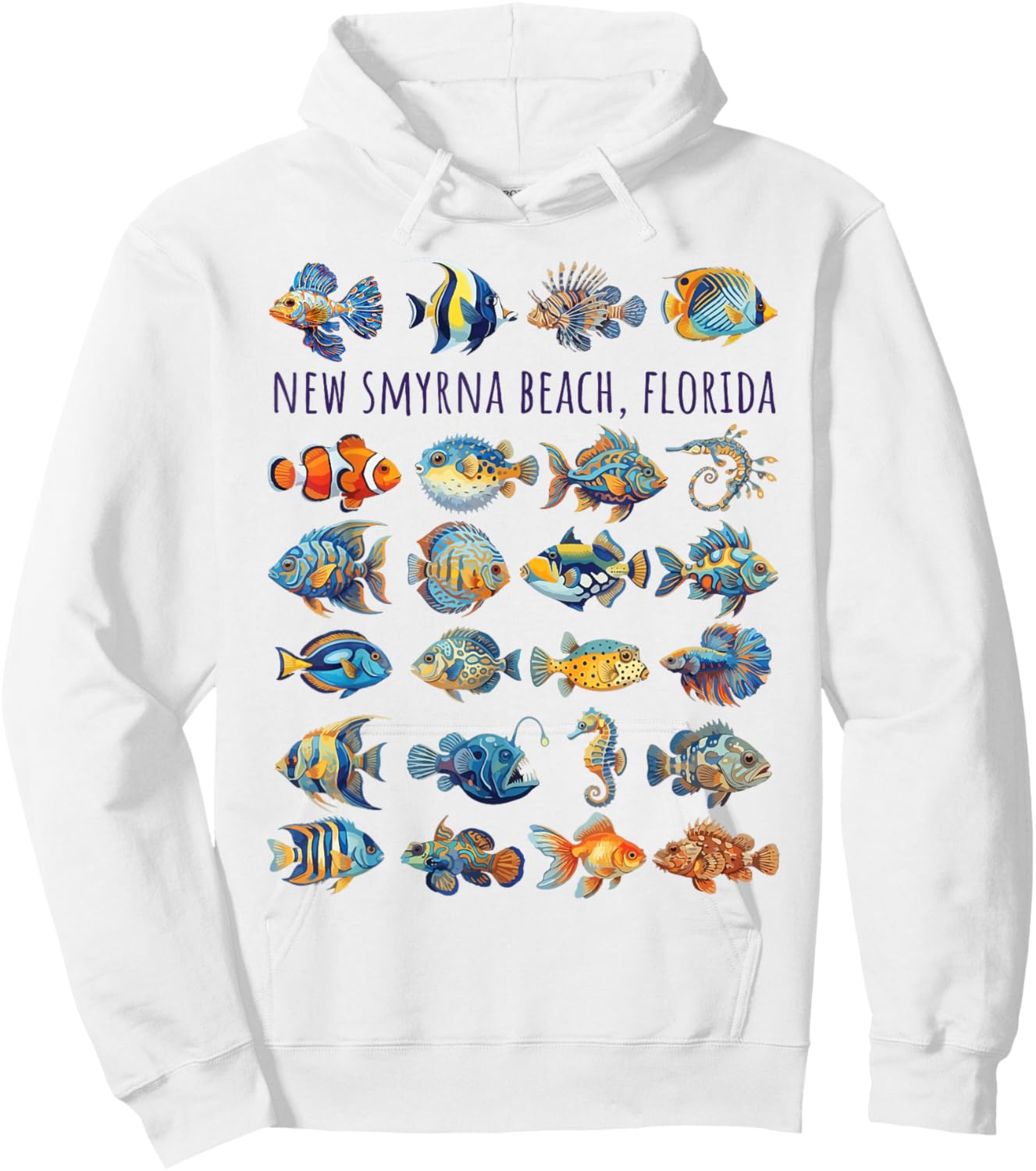 New Smyrna Beach Florida Colorful Fish Design Hoodie - Hoodie | White