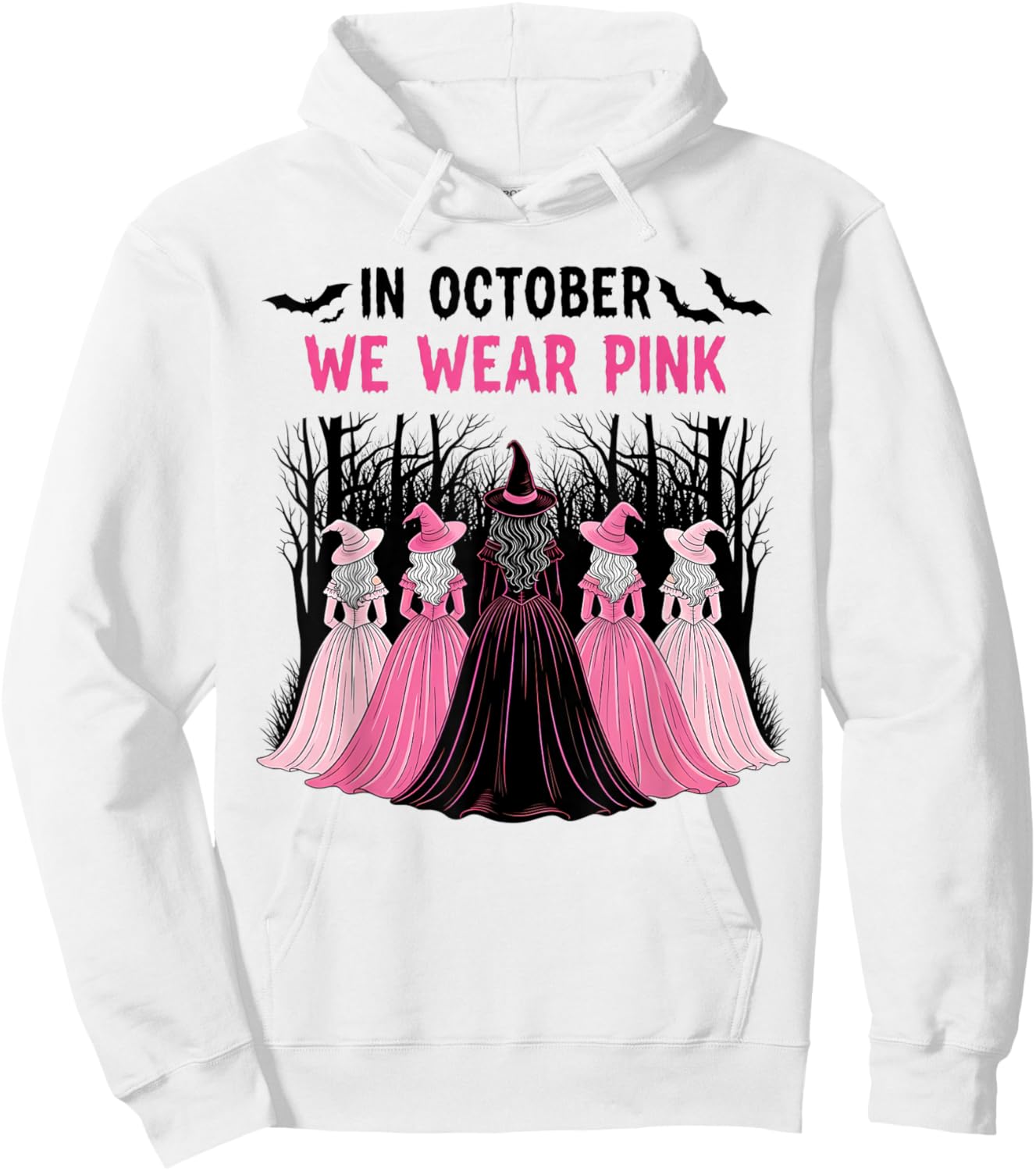 in October We Wear Pink Halloween Breast Cancer Awareness Hoodie - Hoodie | White