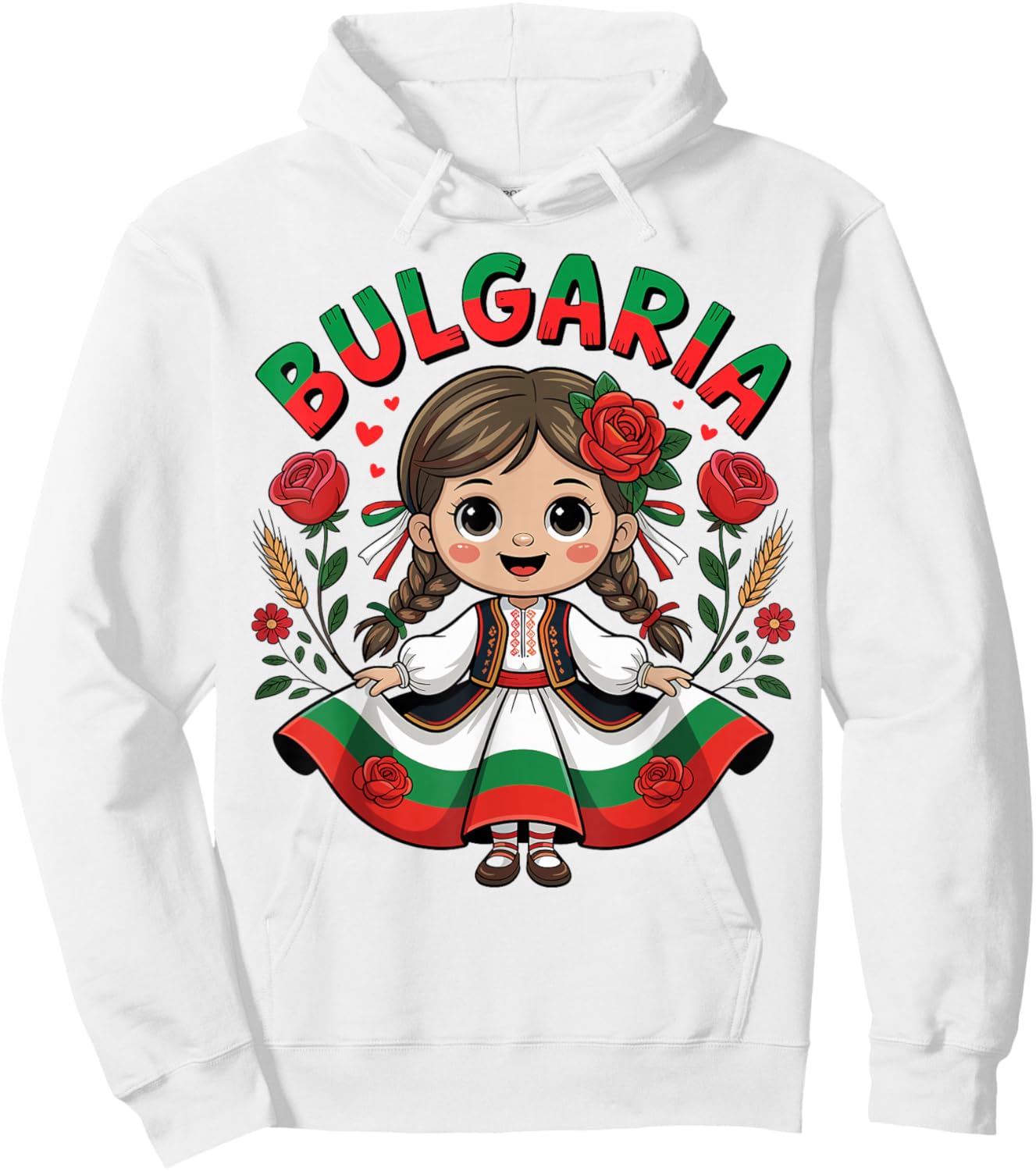 Cute Bulgarian Girl in Traditional Folk Dress for Kids Hoodie - Hoodie | White