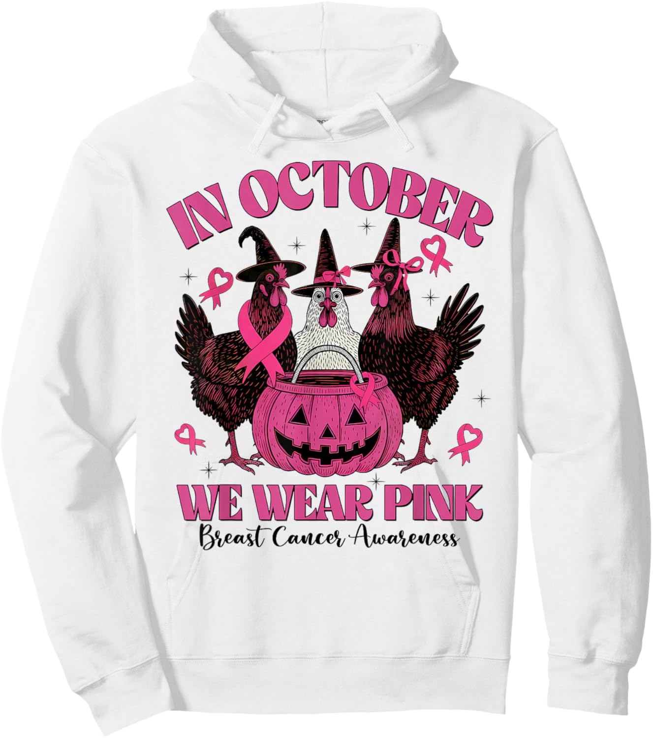 in October We Wear Pink Chicken Breast Cancer Awareness Hoodie - Hoodie | White