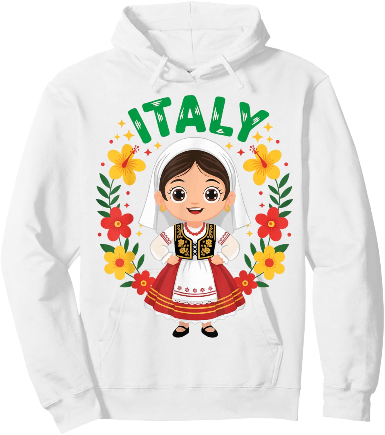 Italy Italian Girl Traditional Dress Outfit Heritage Flowers Hoodie - Hoodie | White