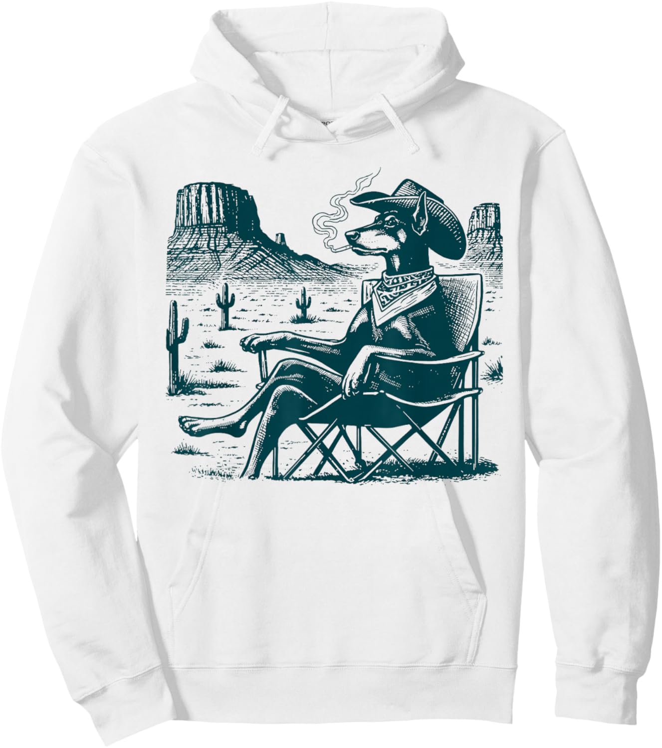 Doberman Dog Smoking with UFO Western Cowboy Dog Hoodie - Hoodie | White