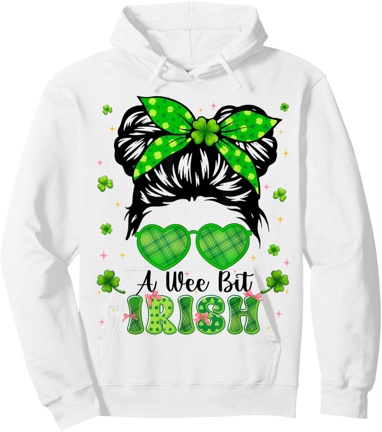 A Wee Bit Irish Messy Bun Shamrock St Patricks Irish Girl Hoodie - Hoodie | White