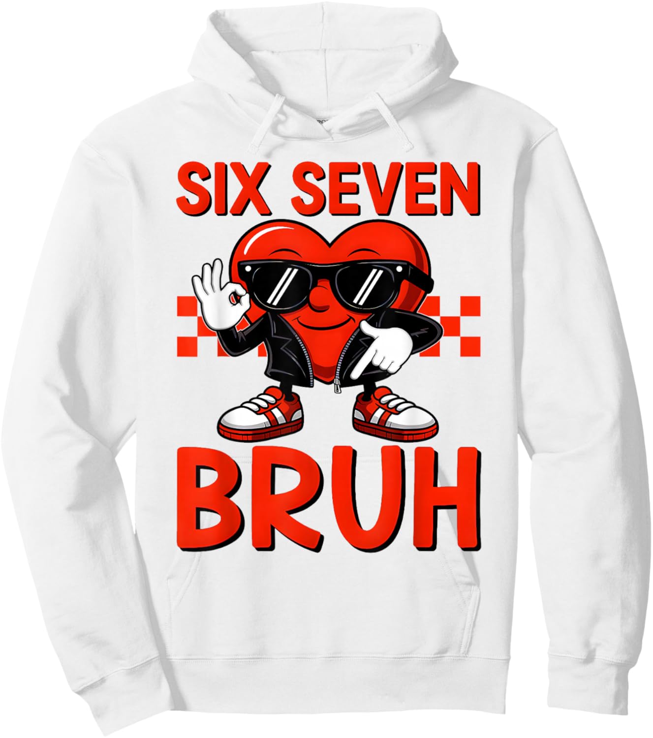 Funny Six Seven Bruh Boys Kids Valentines Day Heart 67 Meme Hoodie - Hoodie | White