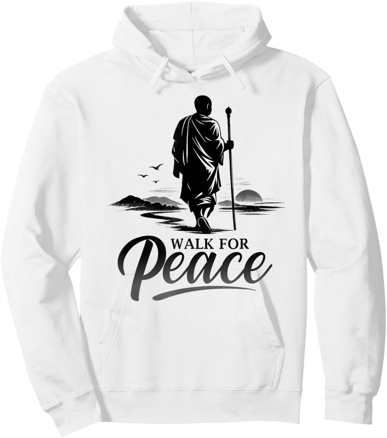 Retro Walk for Peace Monks with Aloka Dog Minimalist Zen Art Hoodie - Hoodie | White