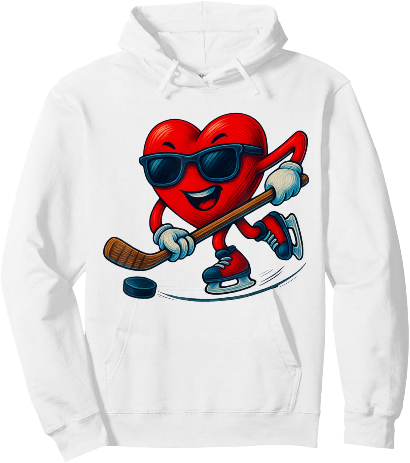 Valentines Day Ice Hockey Funny Red Heart Love Boys Kids Hoodie - Hoodie | White
