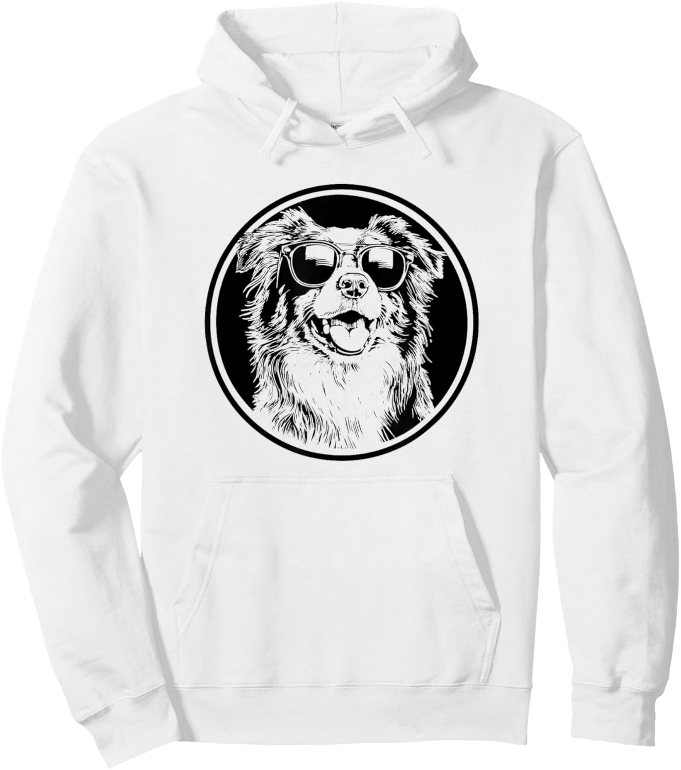 Round Black Logo Blue Merle Australian Shepherd Lover Hoodie - Hoodie | White