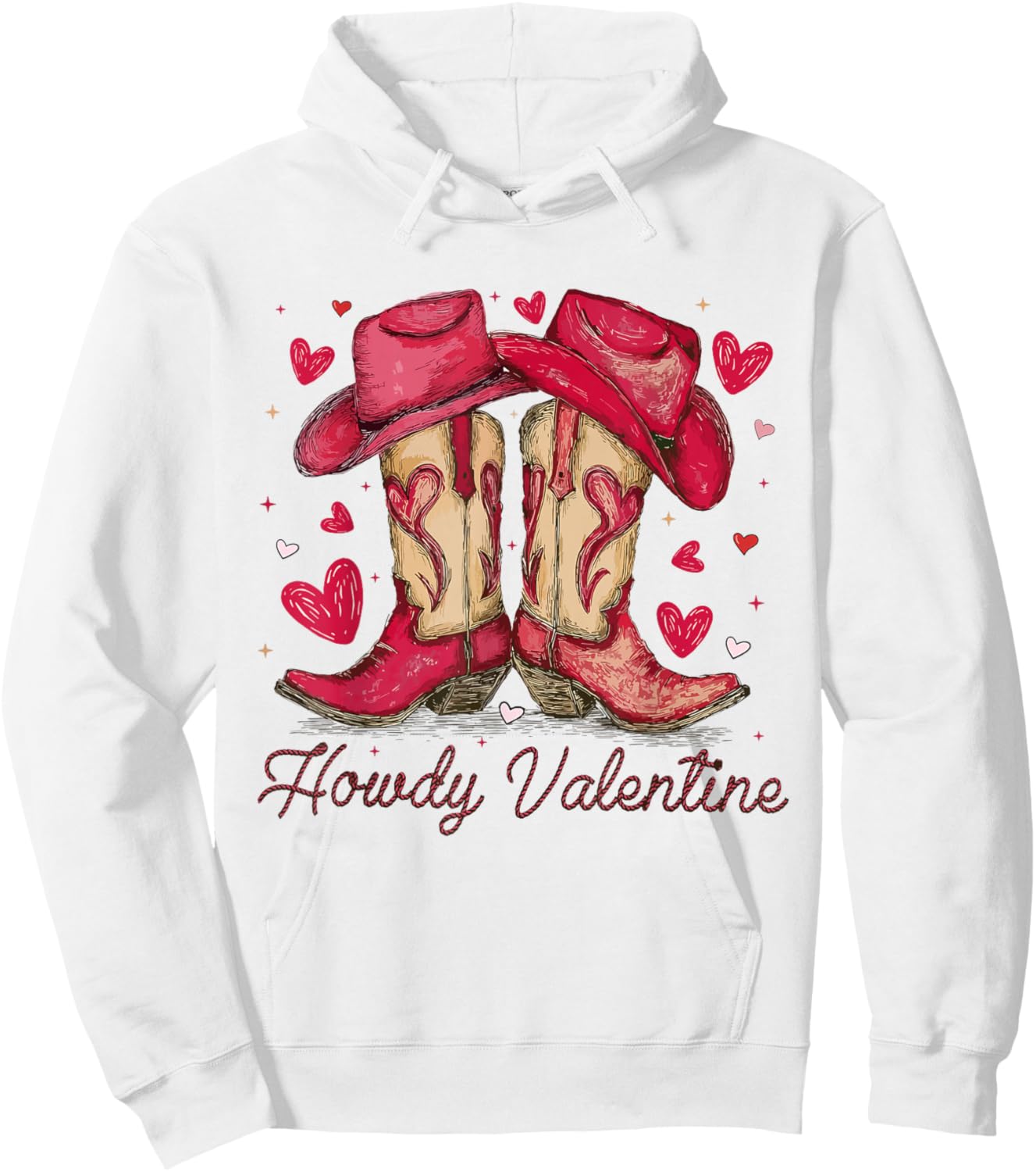 Retro Howdy Valentine Western Boots Cowboy Cowgirl Love XOXO Hoodie - Hoodie | White