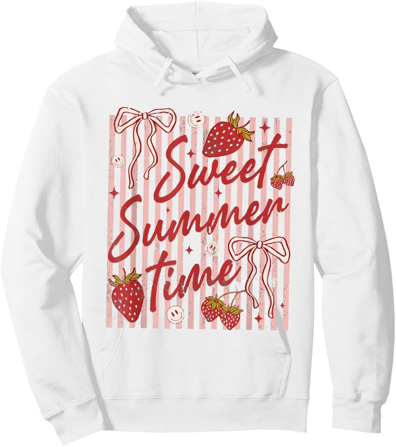 Retro Striped Sweet Summer Time Vacation Funny Strawberry Hoodie - Hoodie | White