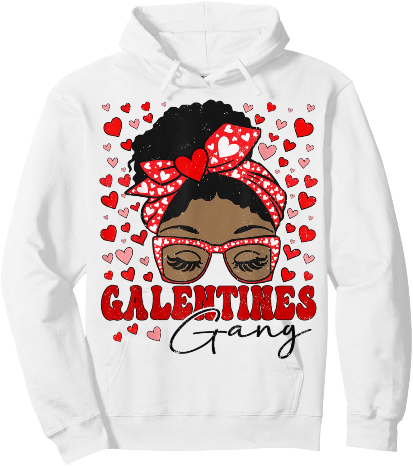 Galentines Gang Black Women Messy Bun Afro Galentine's Day Hoodie - Hoodie | White