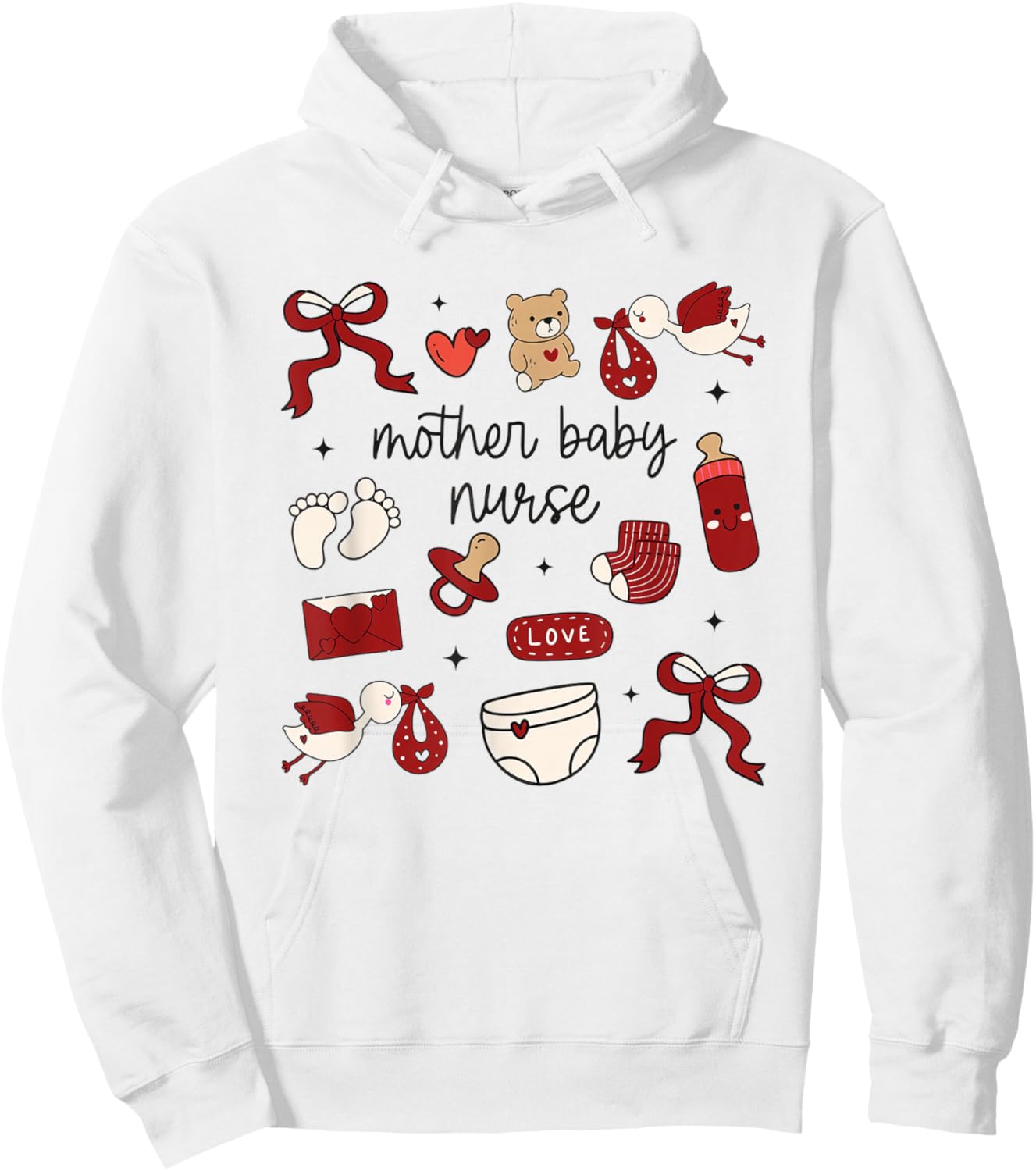 Mother Baby Nurse Valentines Postartum Coquette Stork MBU Hoodie - Hoodie | White