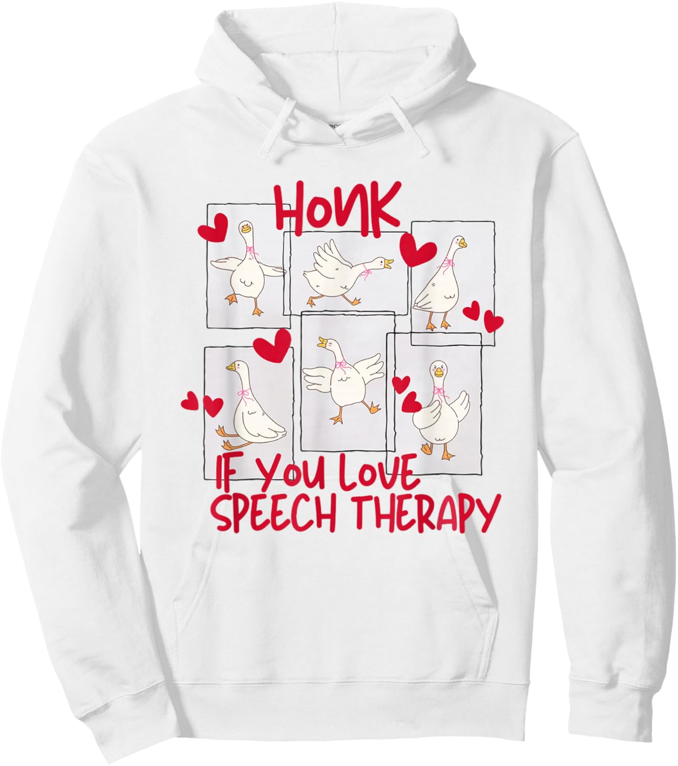 Women Cute Goose Valentines SLP Speech Language Pathologist Hoodie - Hoodie | White