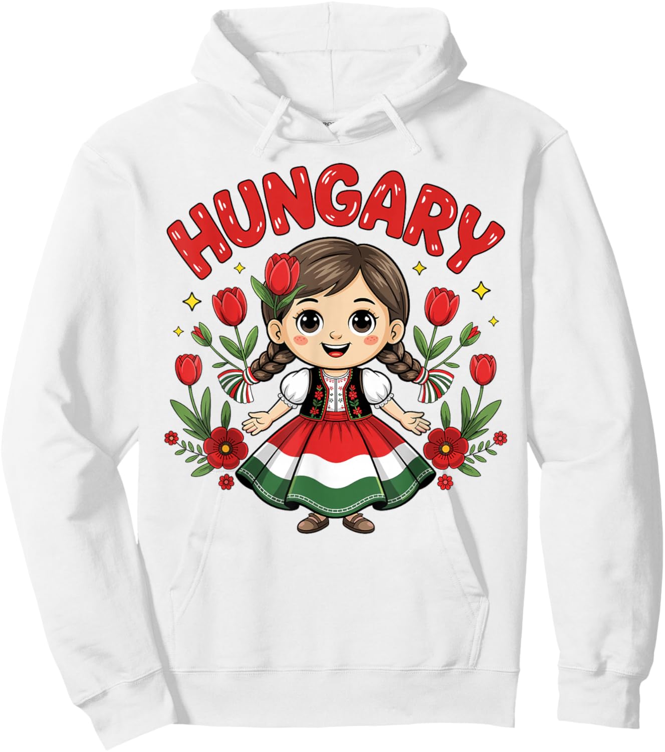 Cute Hungarian Girl in Traditional Red Dress for Kids Hoodie - Hoodie | White