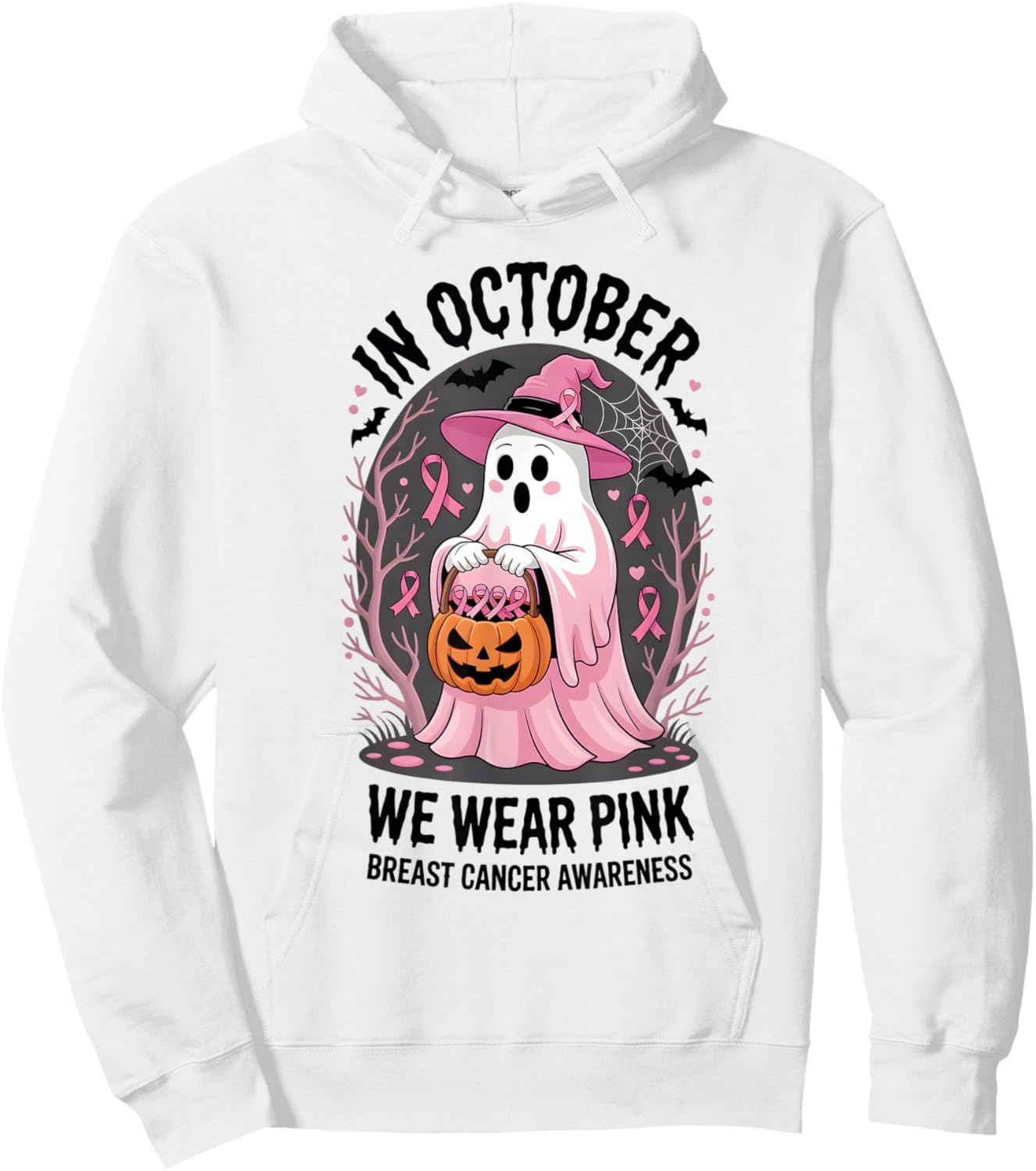in October We Wear Pink Breast Cancer Awareness Hoodie - Hoodie | White