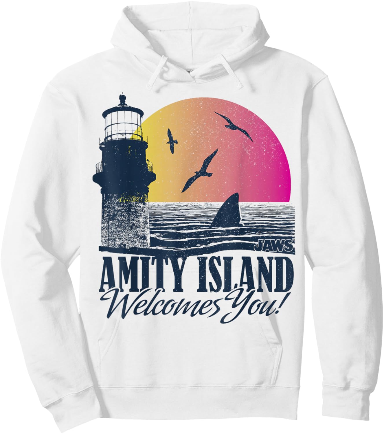 Jaws Amity Island Welcomes You Shark Fin Sunset Hoodie - Hoodie | White