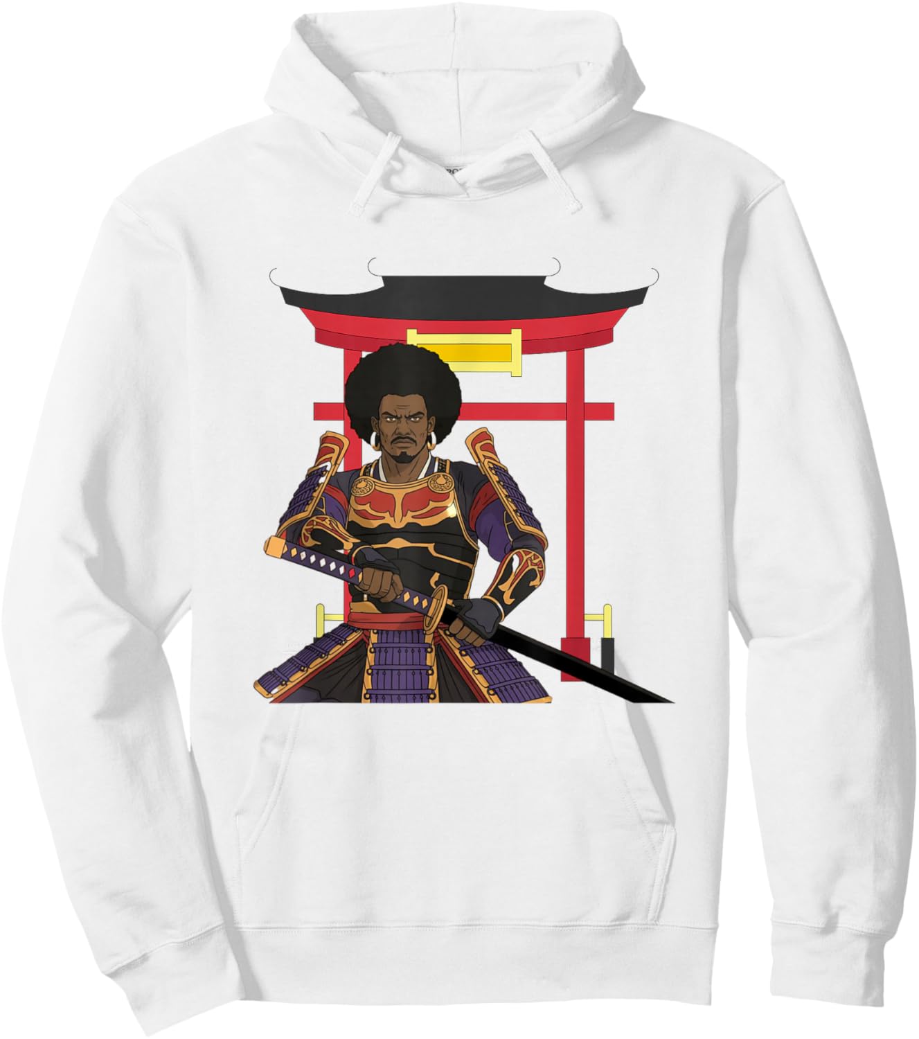 African Samurai Warrior Katana Torii Gate Japanese Bushido Hoodie - Hoodie | White