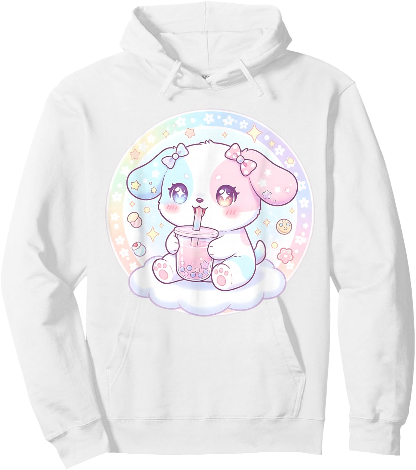 Puppy Dog Drinking Boba Tea Cute Girls Graphic Hoodie - Hoodie | White