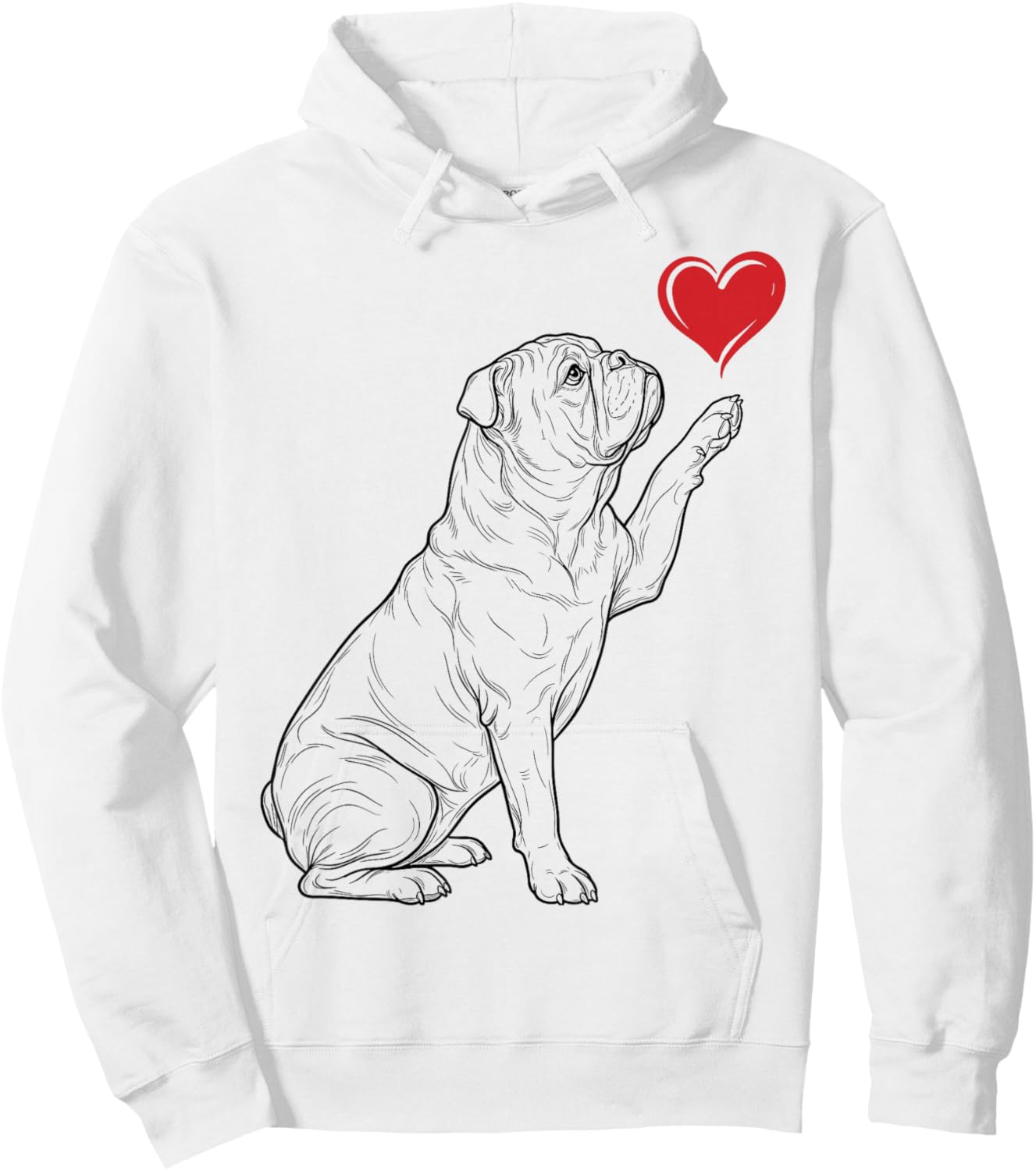 English Bulldog Dog Art Holding Heart Valentines Hoodie - Hoodie | White