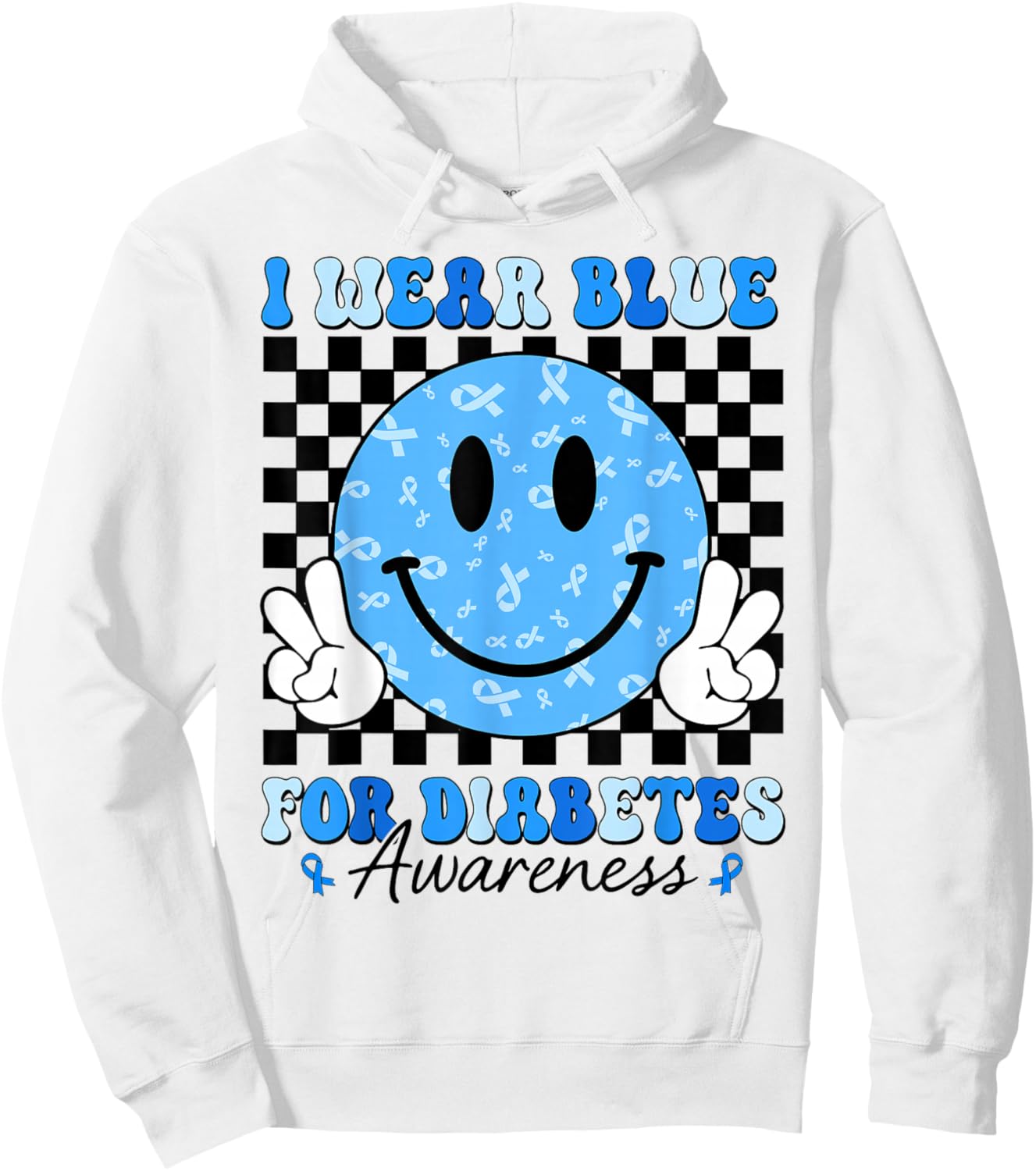 I Wear Blue for Diabetes Awareness Month Smile Face Diabetic Hoodie - Hoodie | White