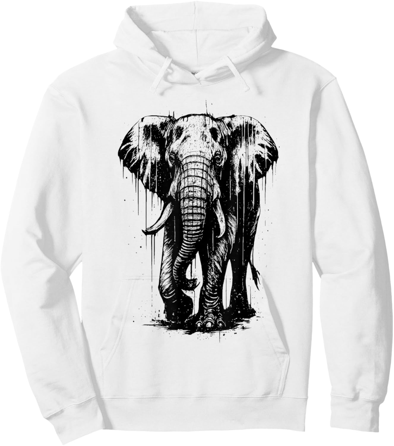 Elephant Ink Art Wild Safari Jungle Animal Grunge Aesthetic Hoodie - Hoodie | White