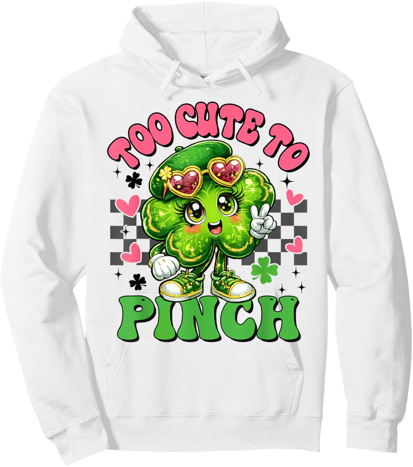 Too Cute to Pinch Groovy Shamrock St Patricks Day Girls Hoodie - Hoodie | White