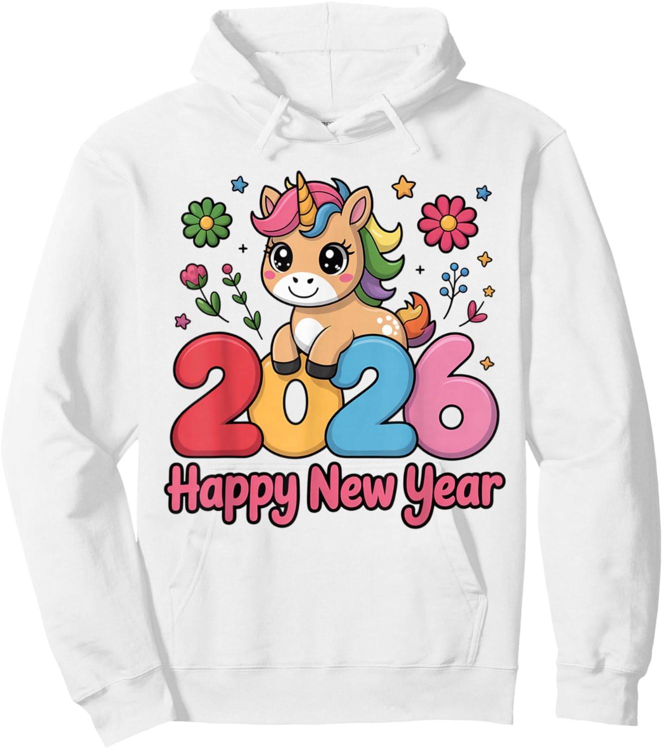 Cute Unicorn 2026 Horse Year Happy New Year Kawaii Kids Girl Hoodie - Hoodie | White
