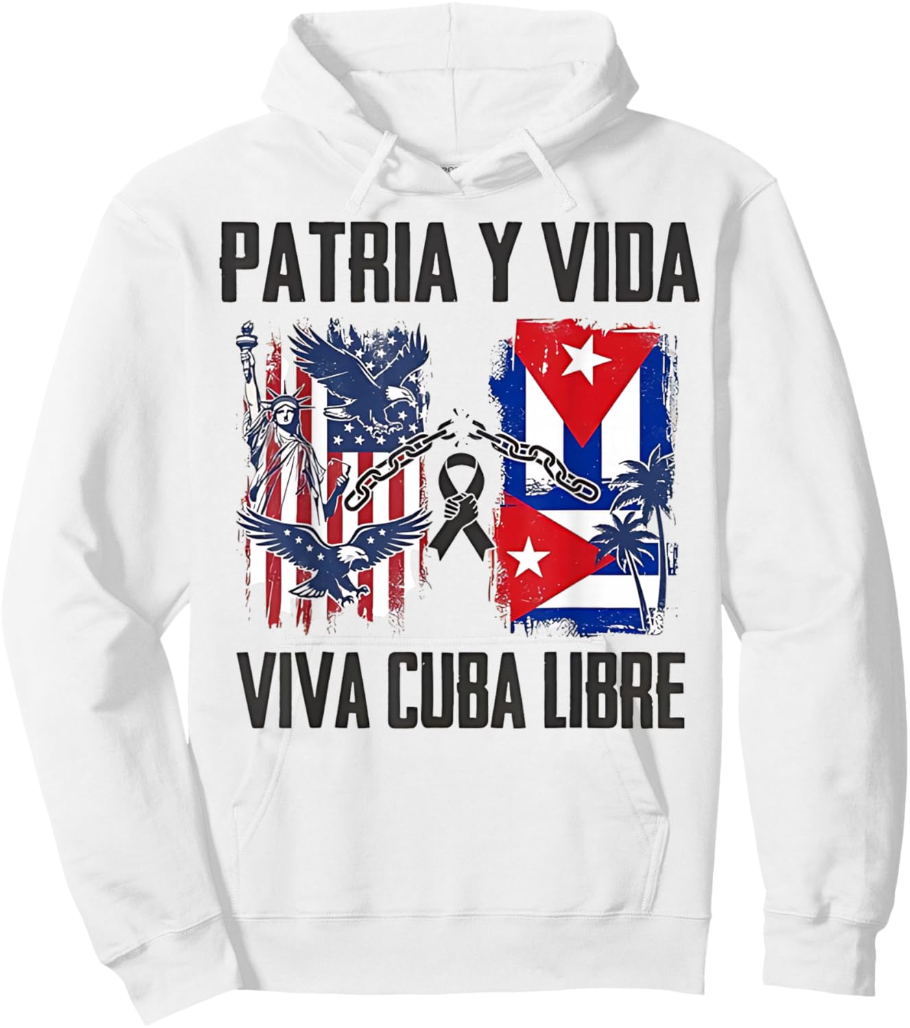Patria Y Vida Viva Cuba Libre - Cuba America Flag Hoodie - Hoodie | White