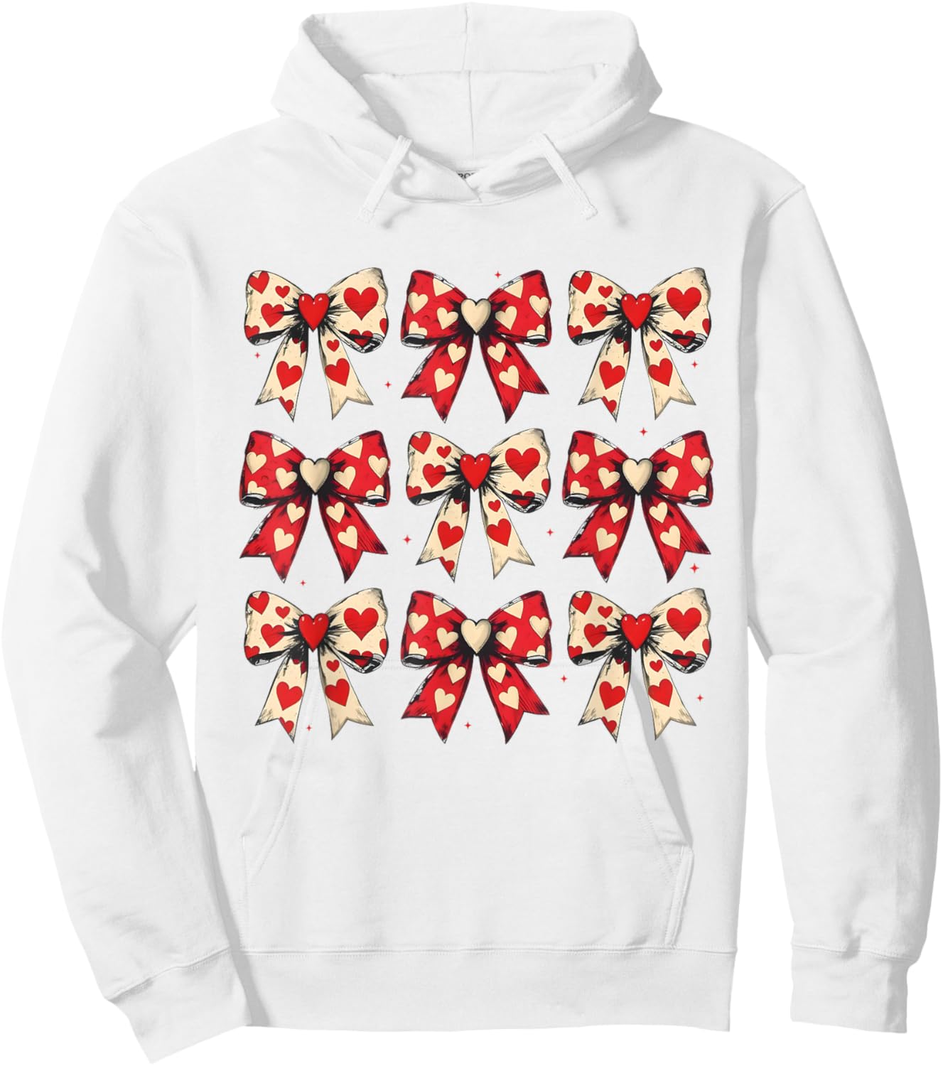 Valentines Day Hearts Coquette Bow Women Girls Boys Hoodie - Hoodie | White