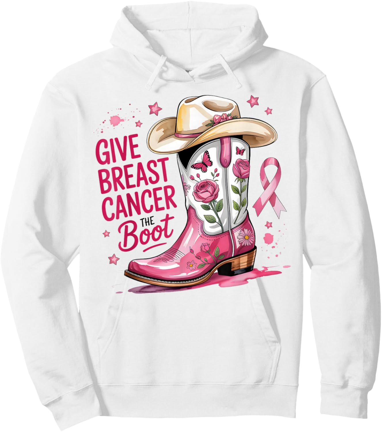 Give Breast Cancer The Boot Breast Cancer Pink Ribbon Women Hoodie - Hoodie | White