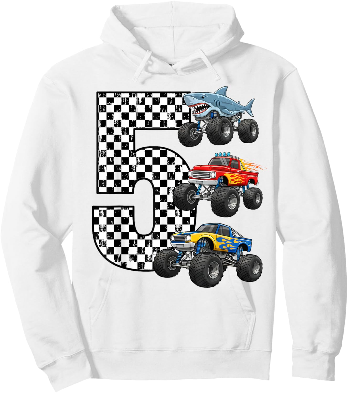 Birthday Monster Truck 5 Year Old Boys 5th Party Hoodie - Hoodie | White