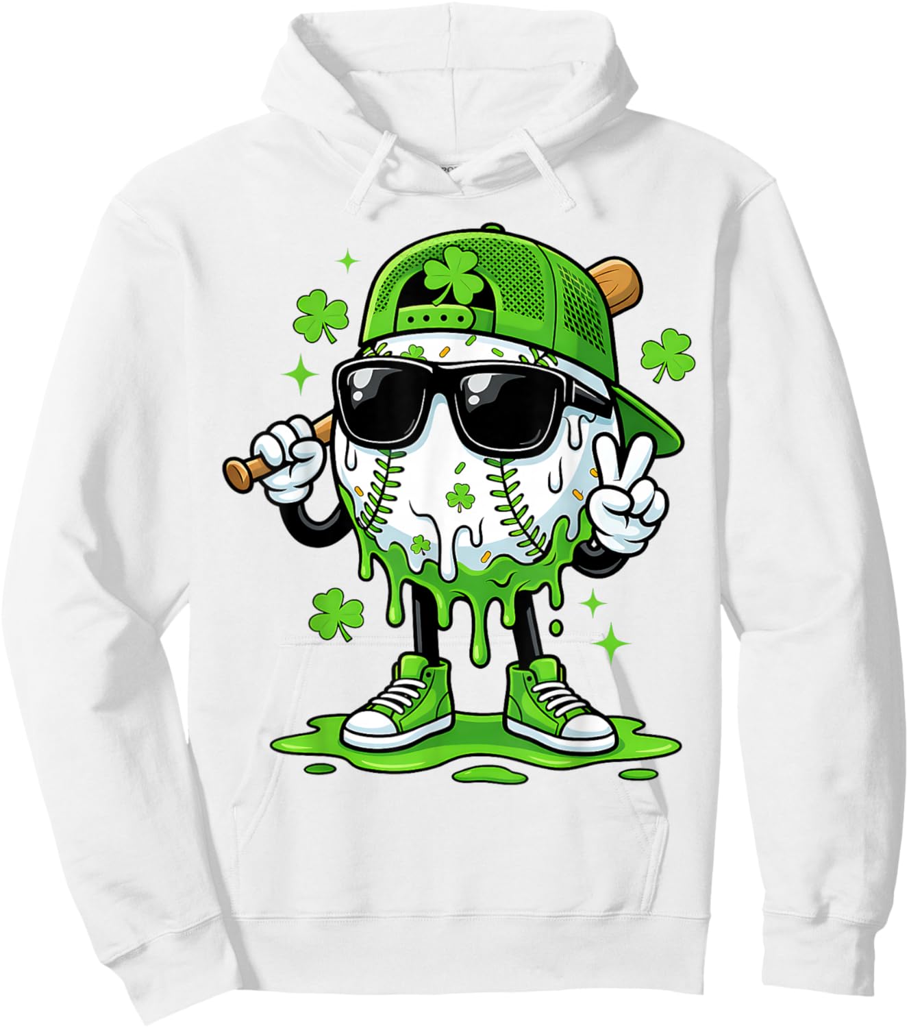 Baseball Drip Ice Cream Boys Youth Kids St Patricks Day Hoodie - Hoodie | White