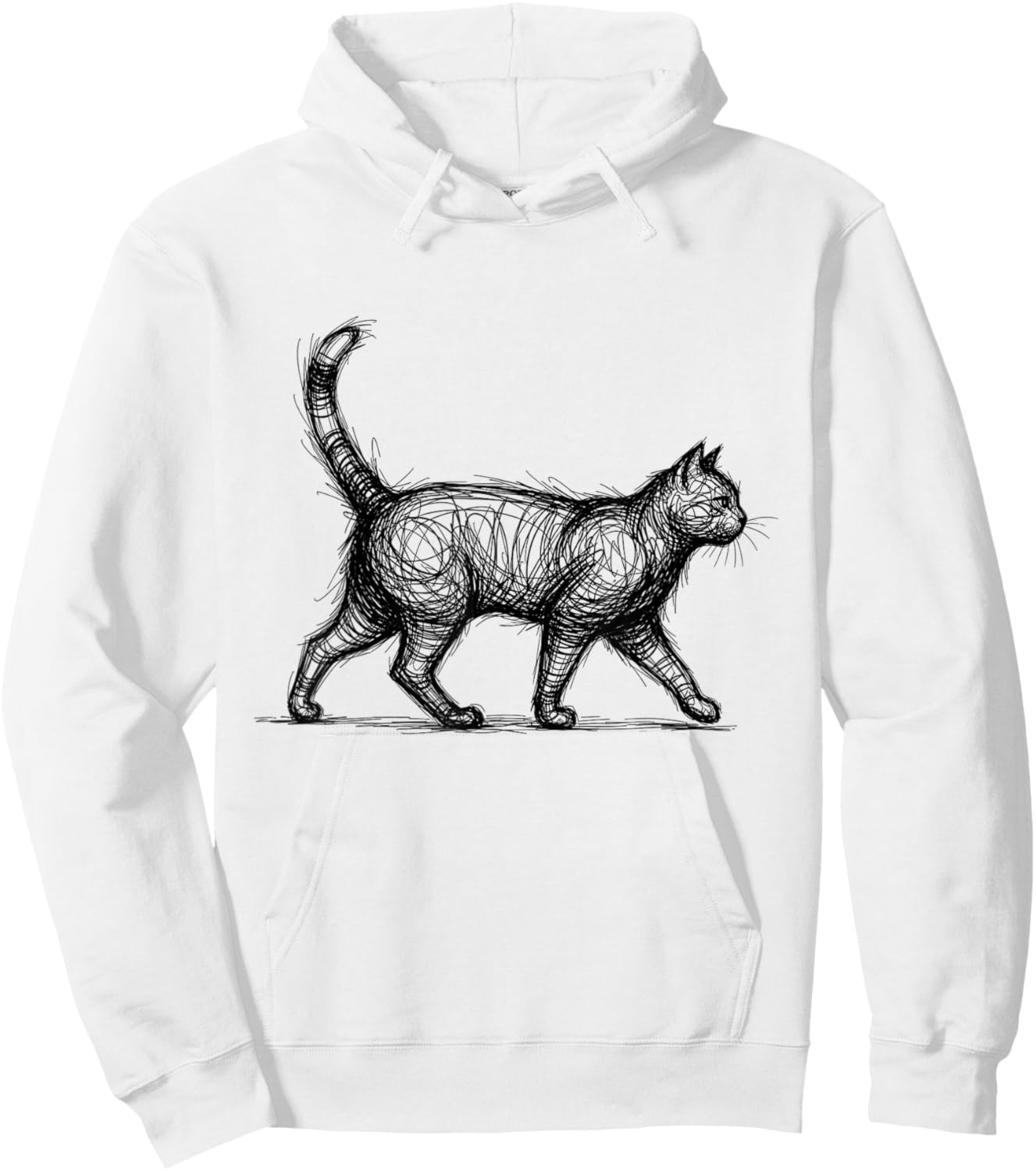 Scribble Cat Abstract Sketch Minimalist Cat Art Hoodie - Hoodie | White