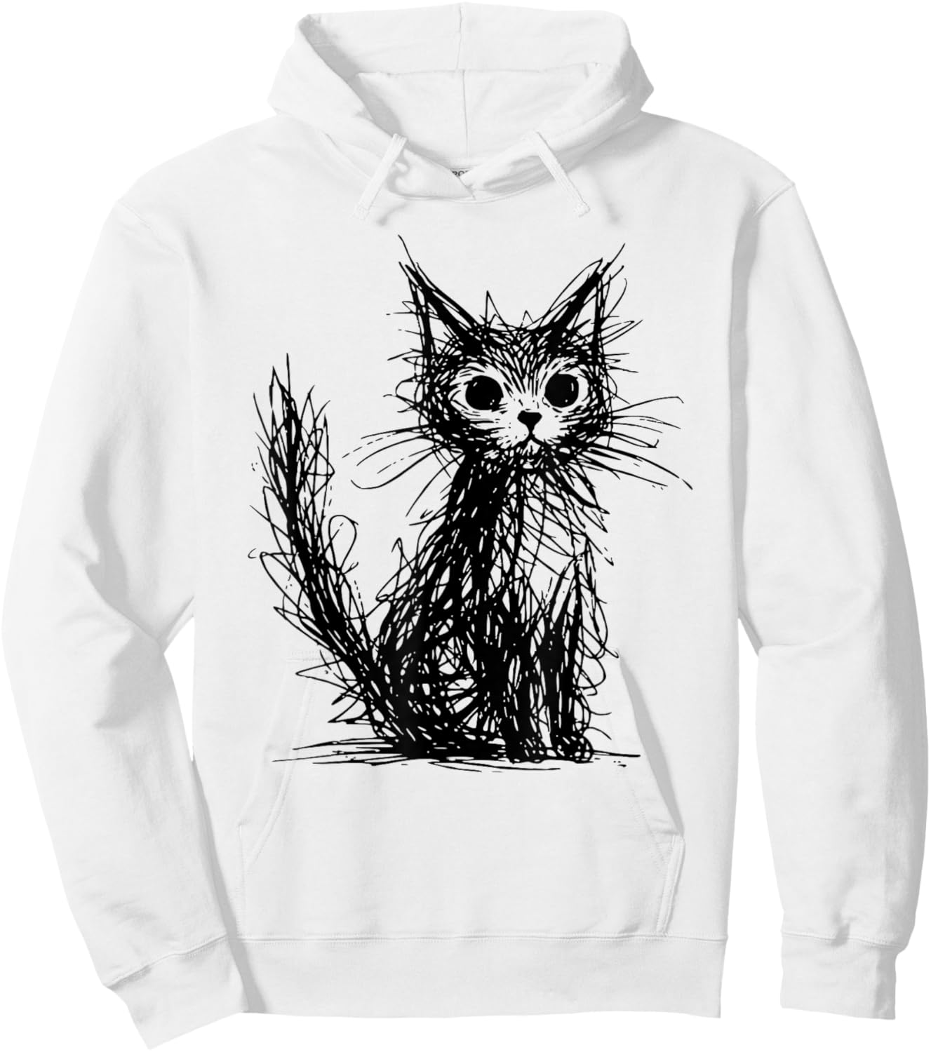 Minimal Line Art Minimalist Abstract Sketch Scribble Cat Hoodie - Hoodie | White