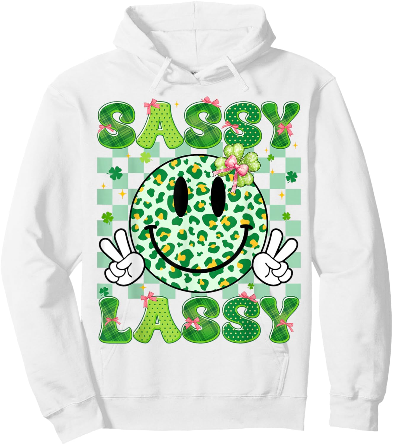 Sassy Lassy Shamrock Leopard St Patricks Girl Kid Women Hoodie - Hoodie | White