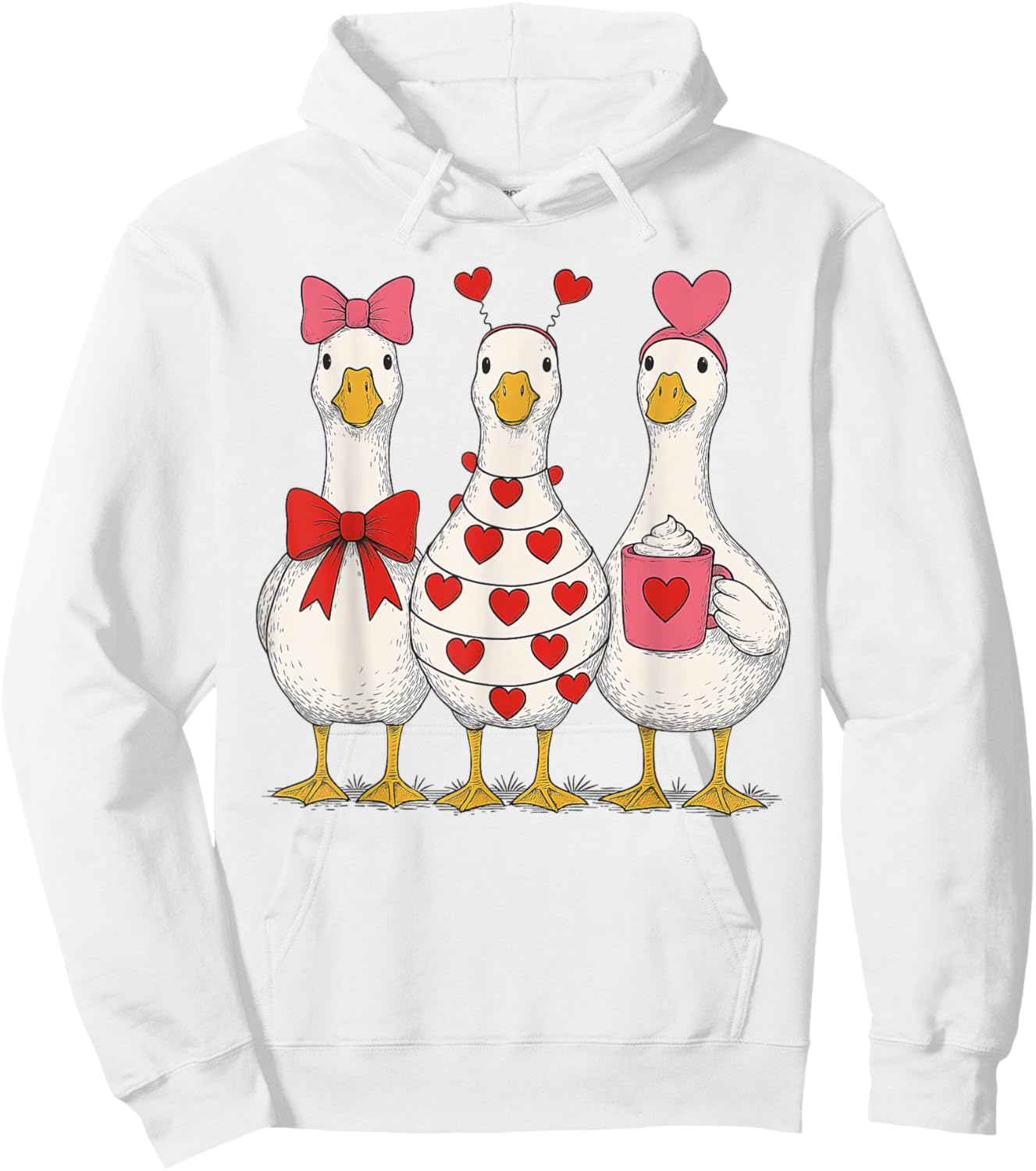 Valentine Goose Cute Heart Love Trio Hoodie - Hoodie | White